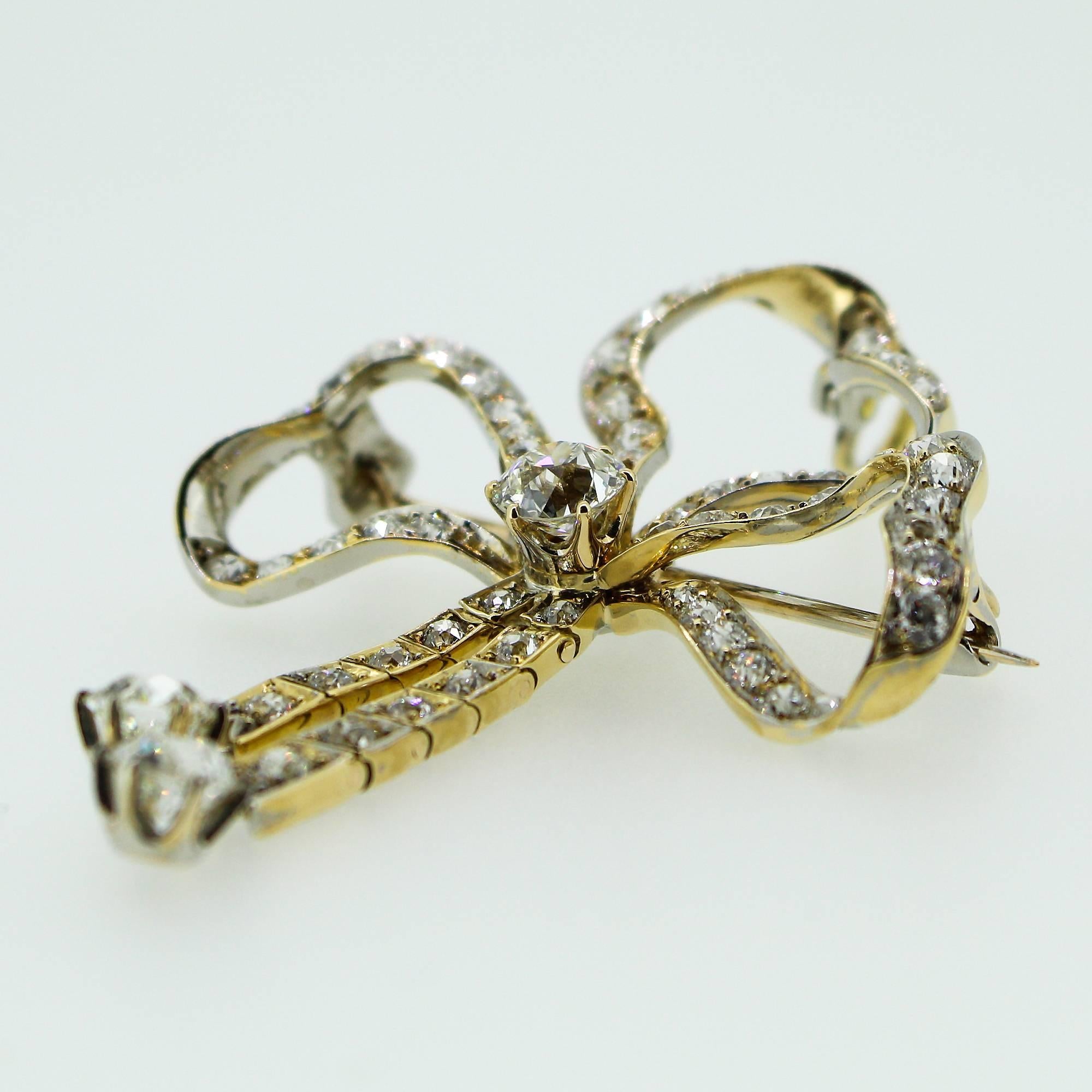 Women's or Men's Edwardian Belle Epoch  Diamond Bow Motif Pendant Brooch