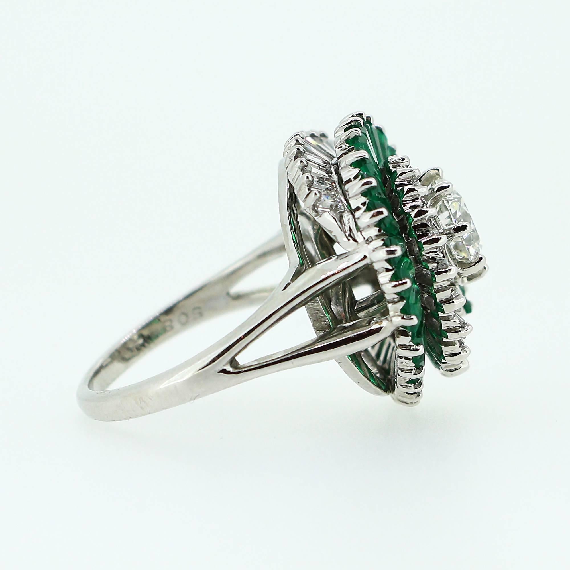 Women's 1950s  Emerald  Diamond Spiral Motif Ring