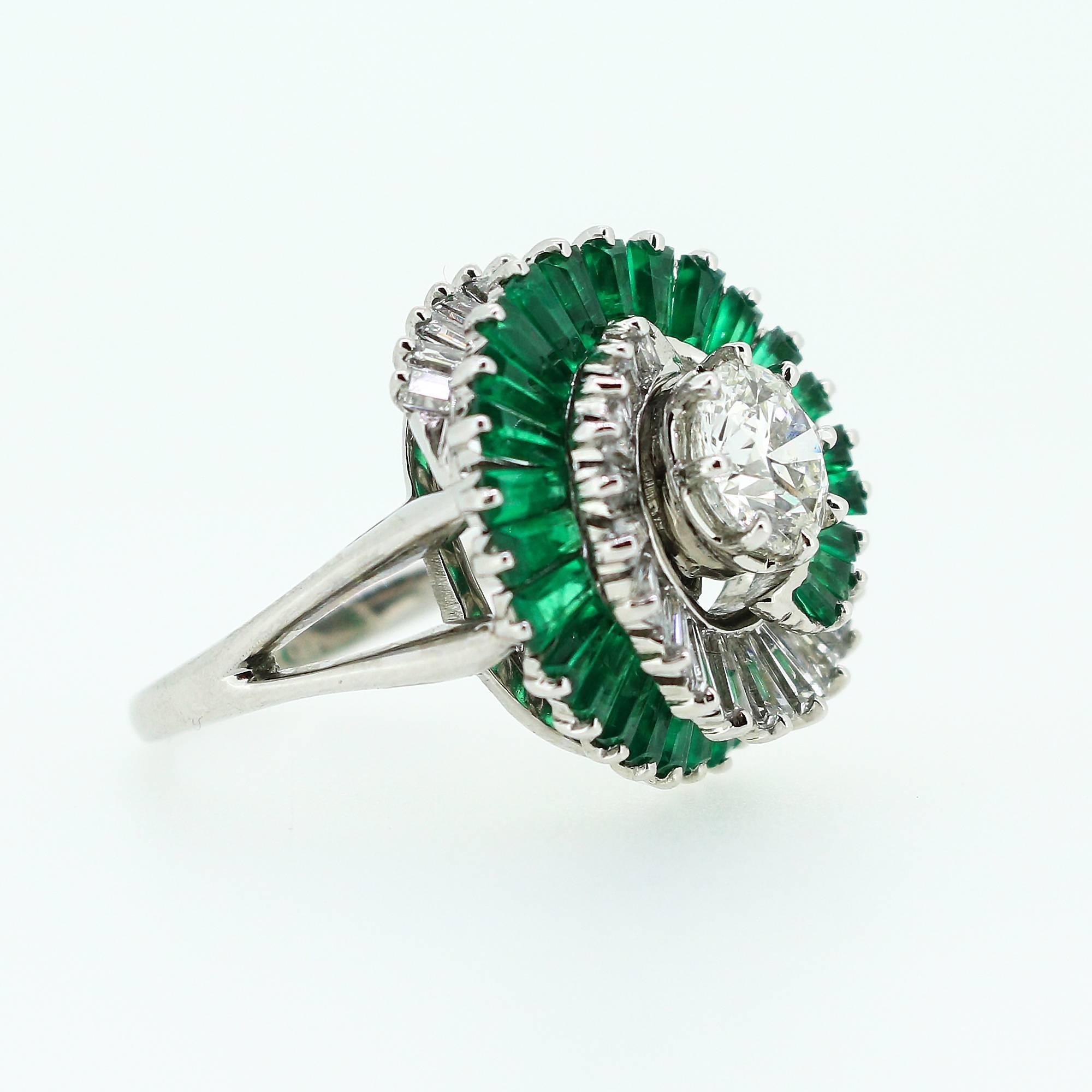 1950s  Emerald  Diamond Spiral Motif Ring 2