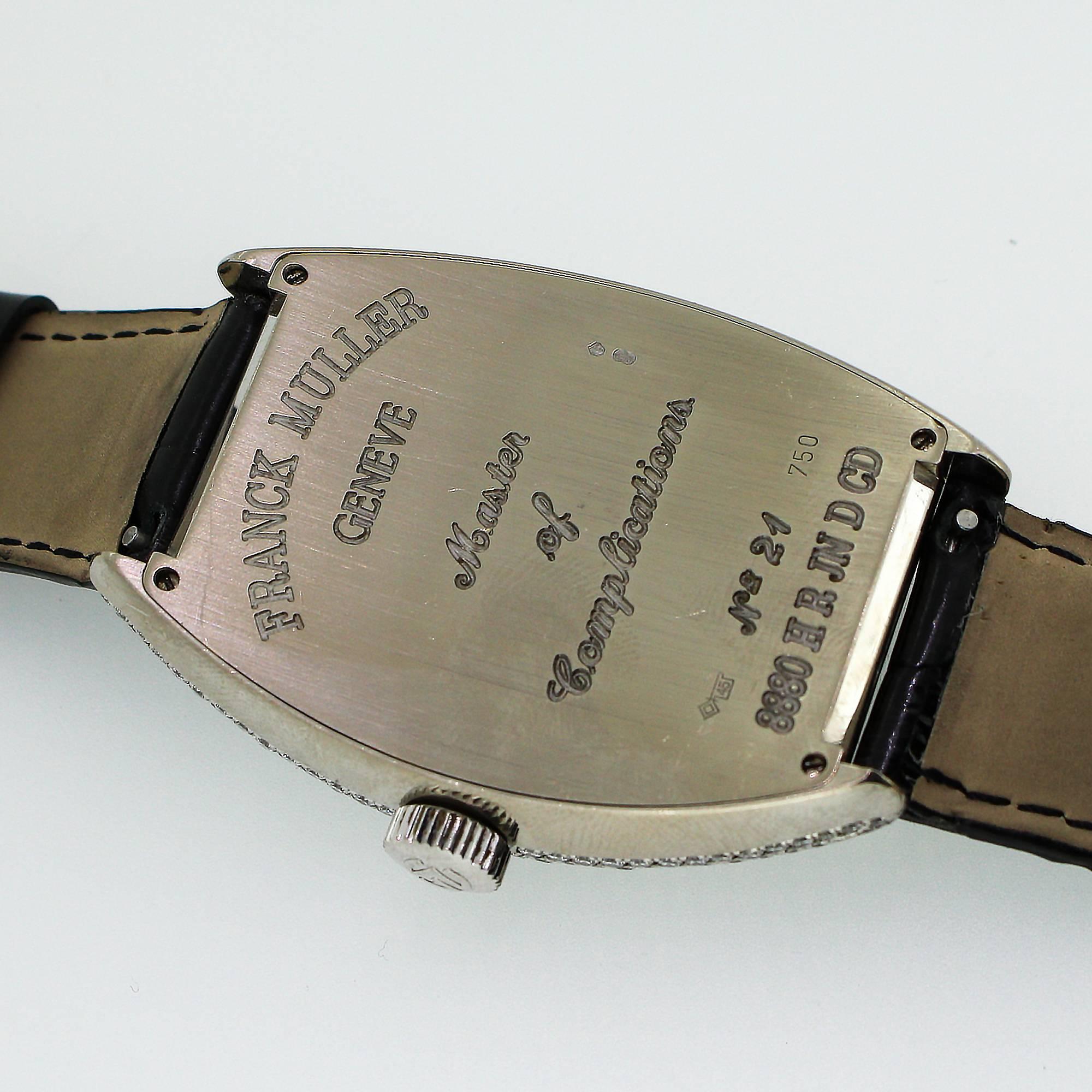 Women's or Men's Franck Muller Conquistador 18Kt White Gold Watch With Diamond Face & Bezel