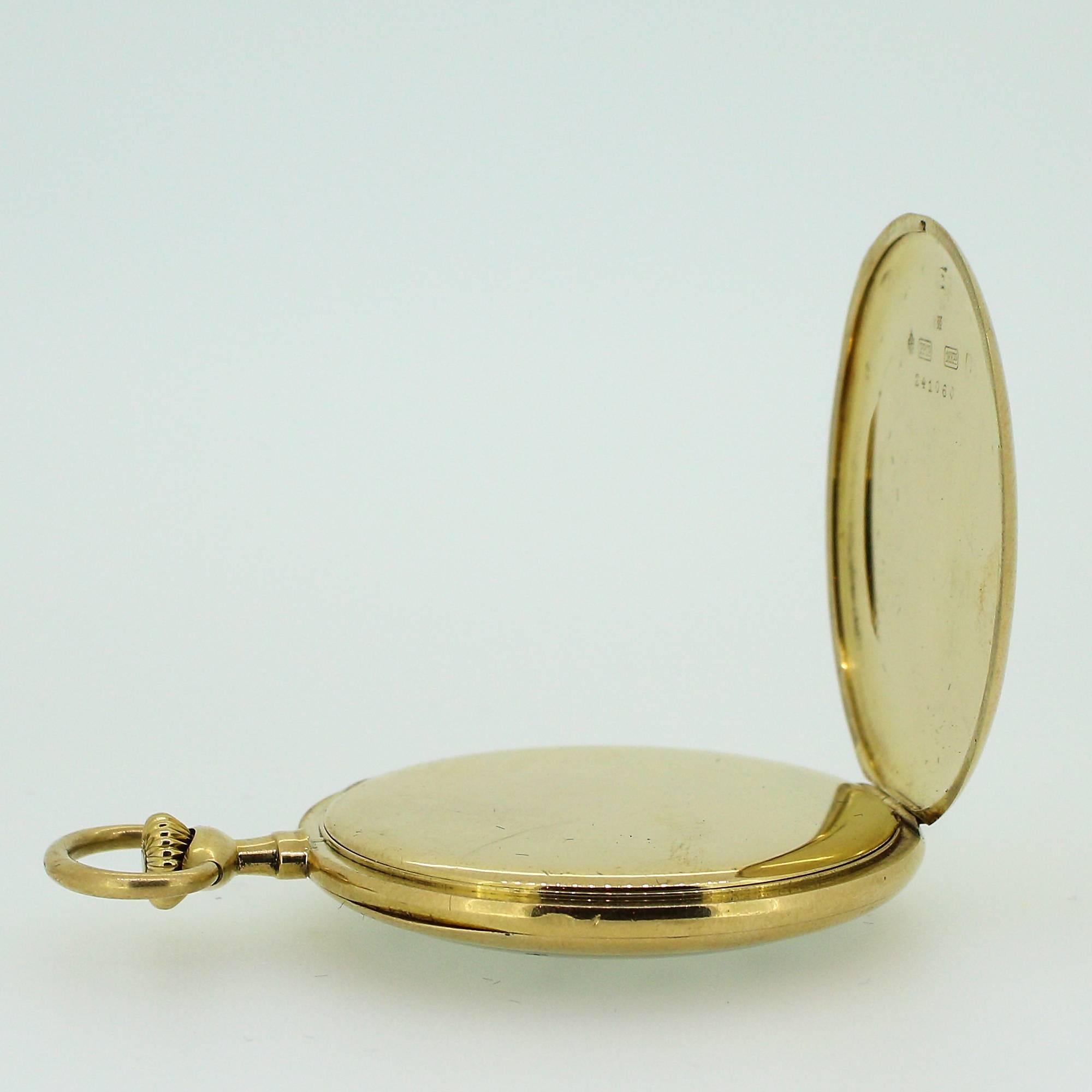 This beautiful 18k yellow gold pocket watch dates back to 1905 and is signed both 