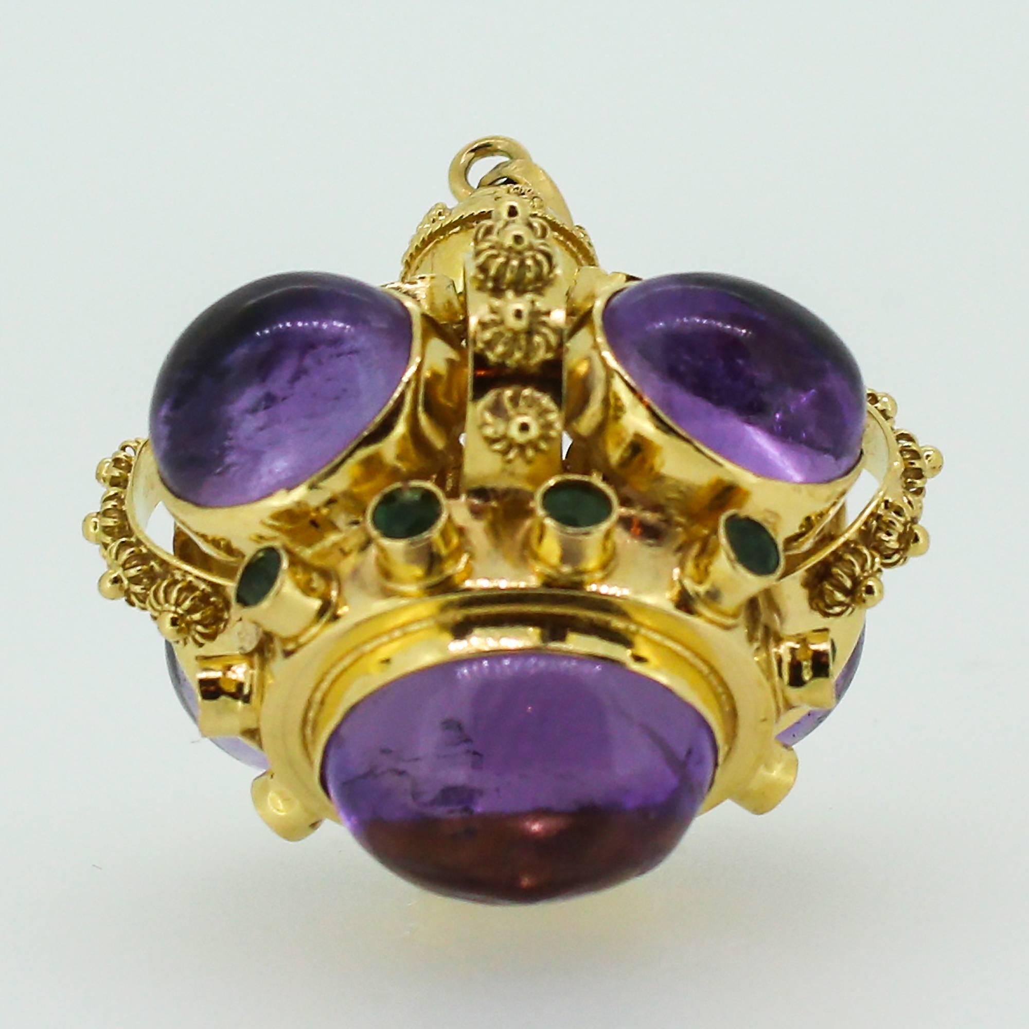 Women's or Men's 60s-70s Modernist Amethyst and Emerald Watch Fob/Pendant
