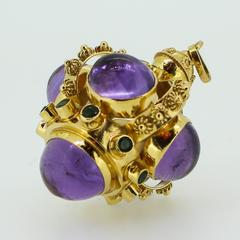 60s-70s Modernist Amethyst and Emerald Watch Fob/Pendant