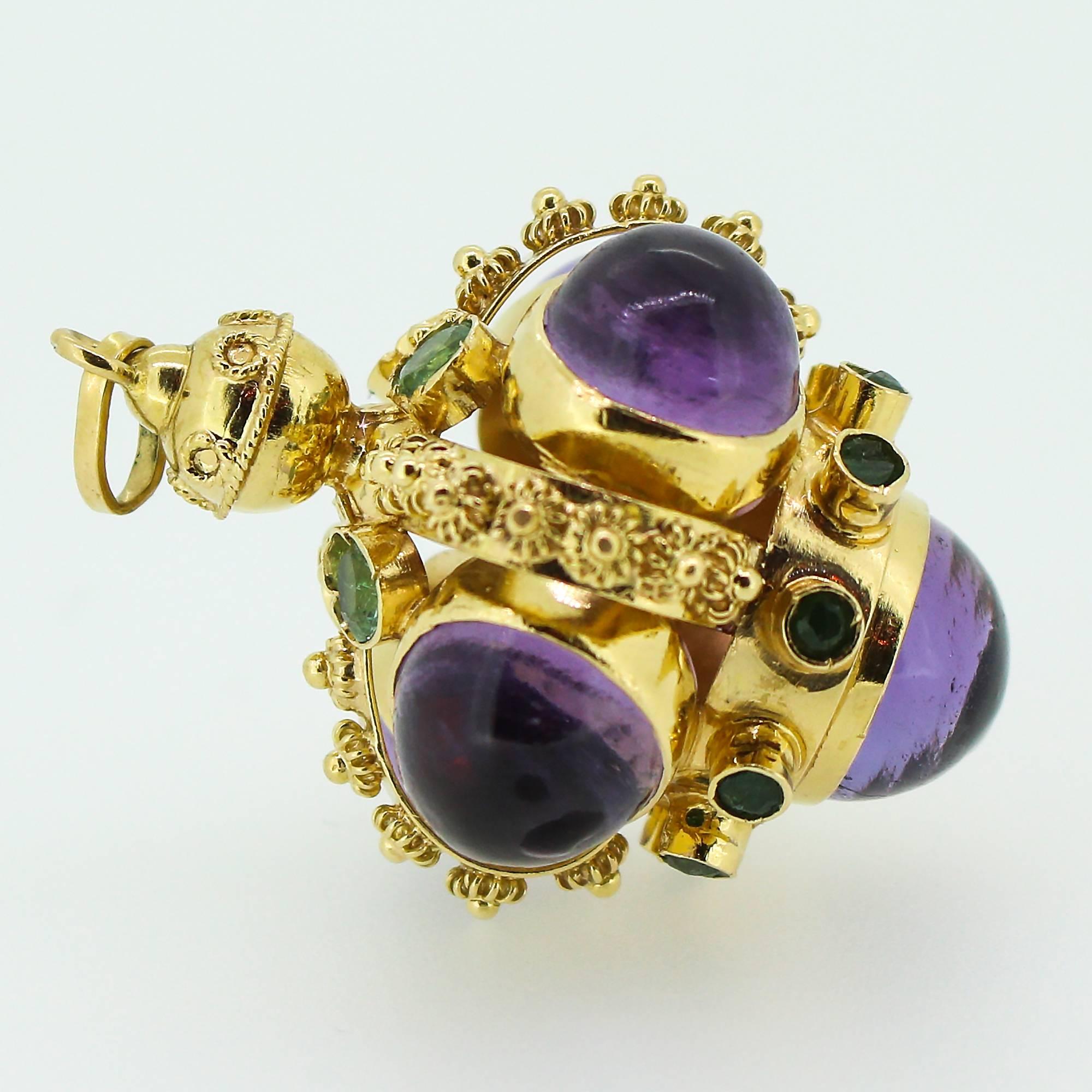 60s-70s Modernist Amethyst and Emerald Watch Fob/Pendant In Excellent Condition In Birmingham, AL