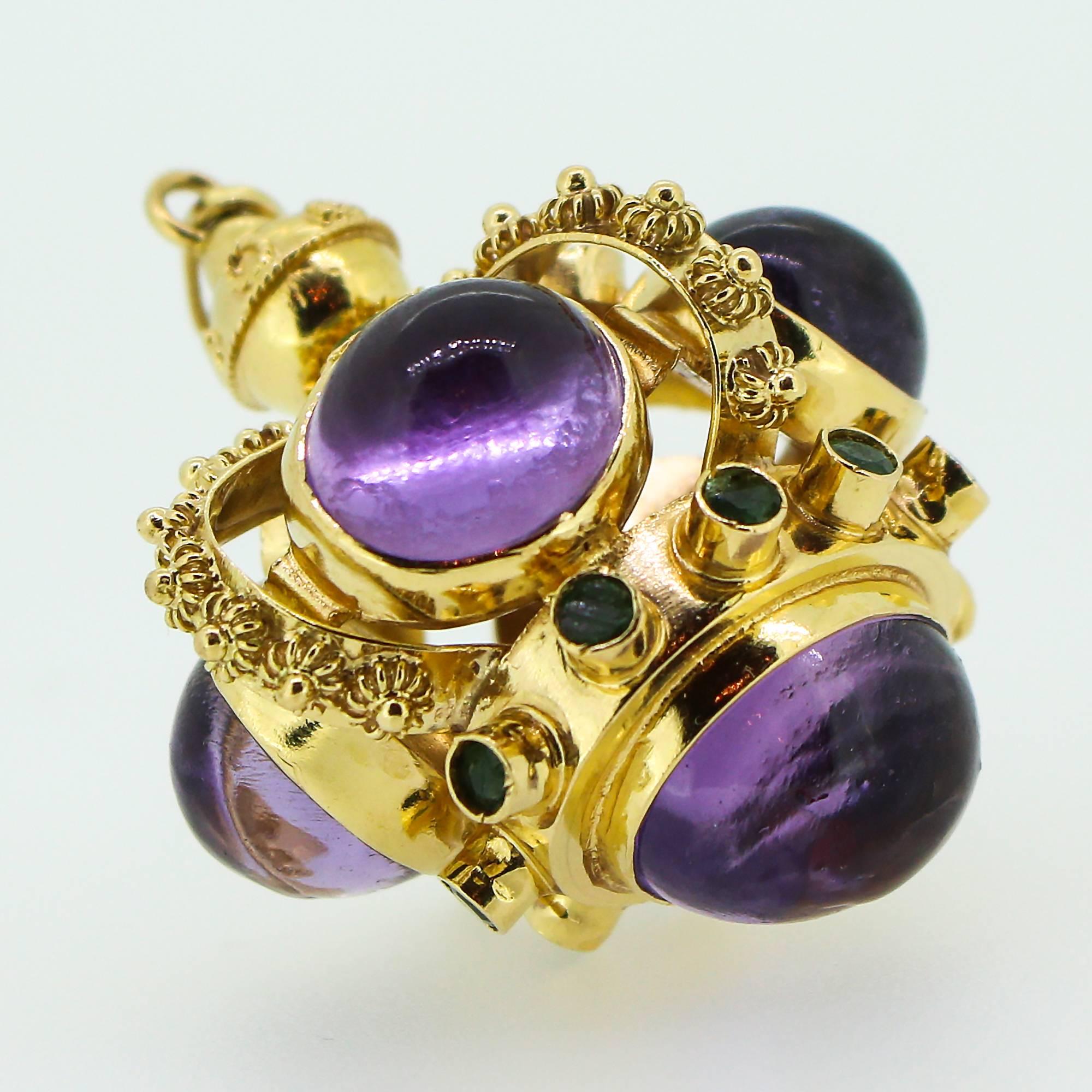 60s-70s Modernist Amethyst and Emerald Watch Fob/Pendant 2