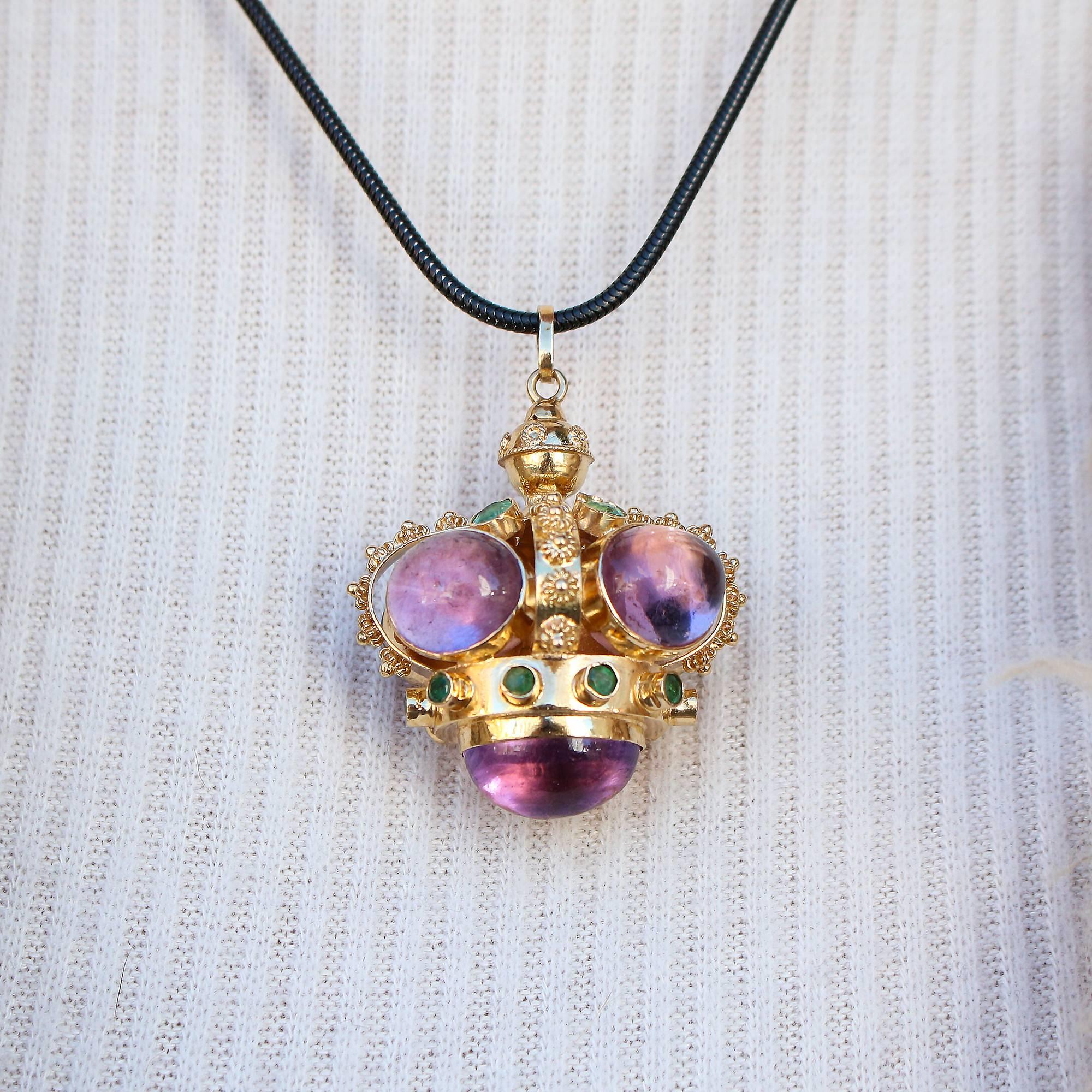 60s-70s Modernist Amethyst and Emerald Watch Fob/Pendant 3