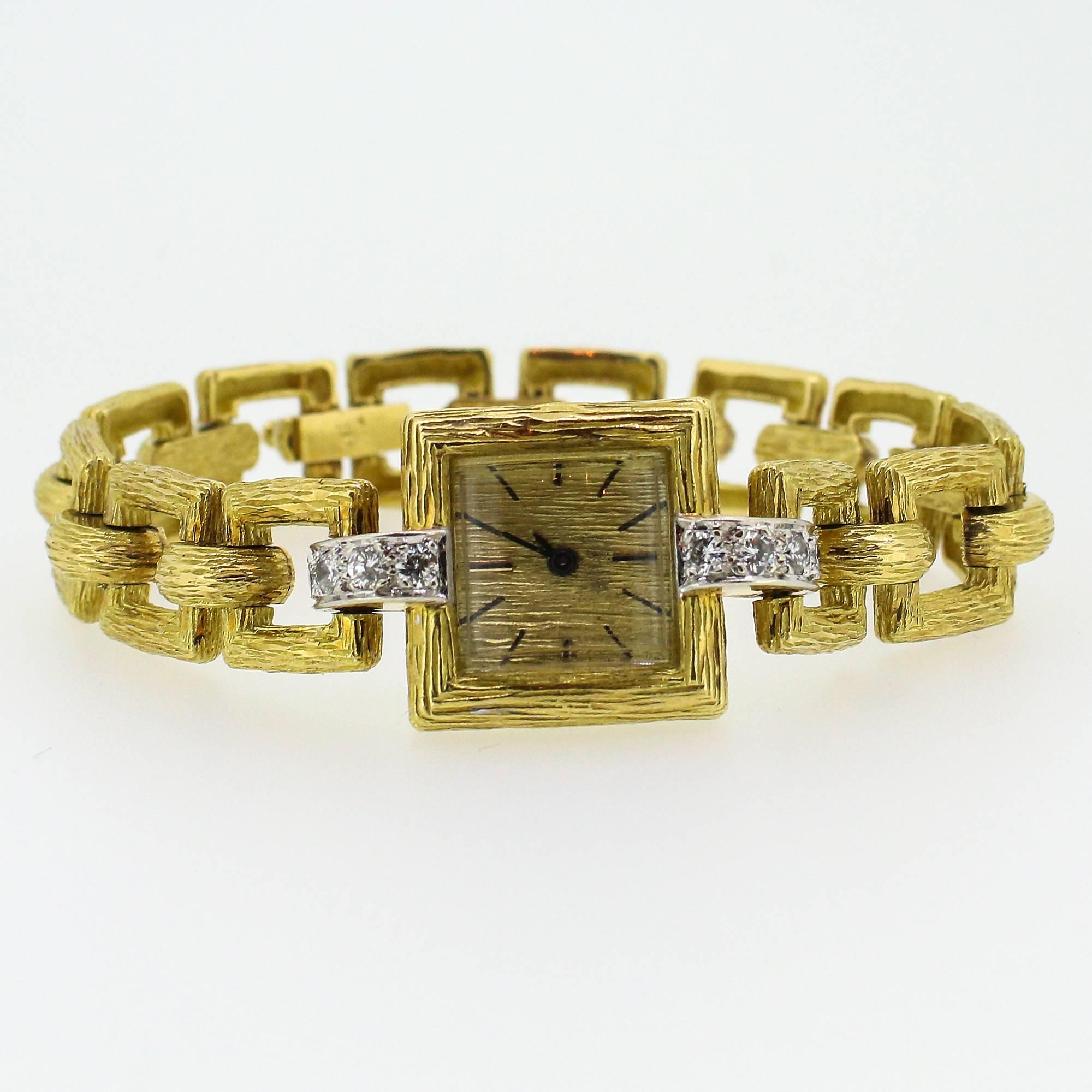 modernistische Mido-Uhr aus 18k Gelbgold und Diamanten aus den 60er und 70er Jahren im Zustand „Hervorragend“ in Birmingham, AL