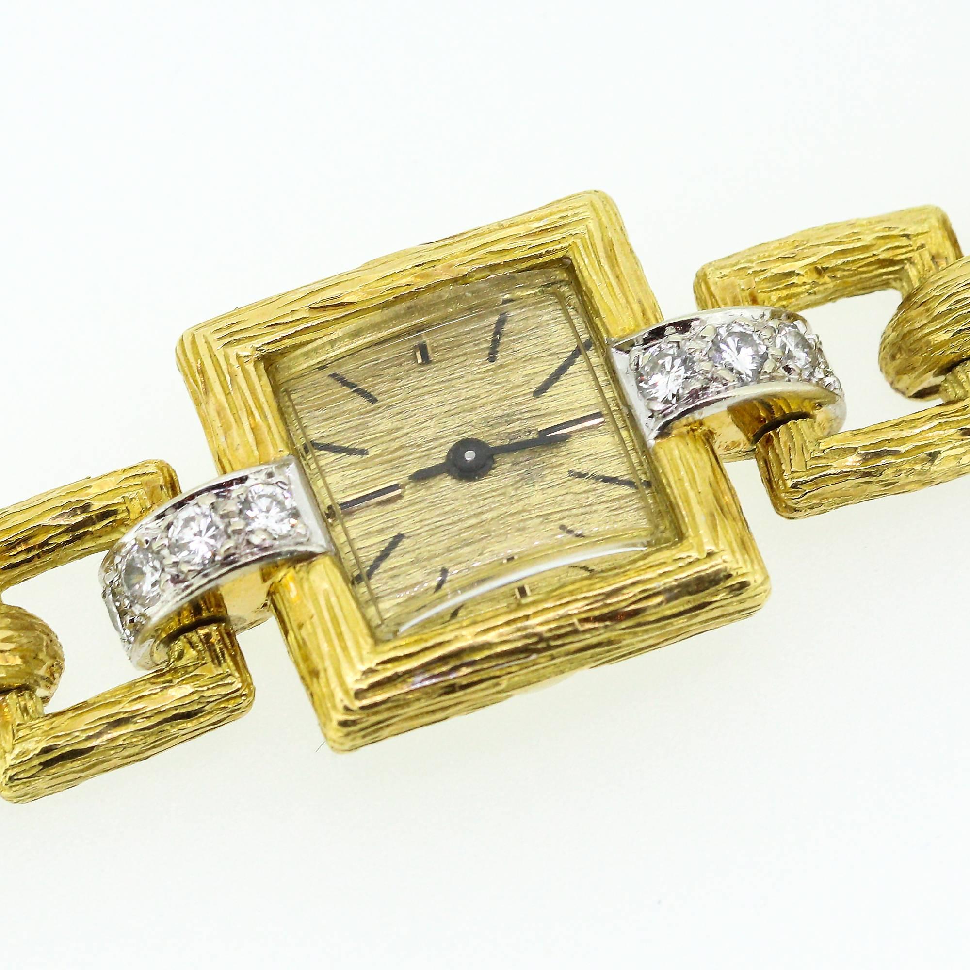 60s-70s Modernist 18k Yellow Gold and Diamond Mido Watch In Excellent Condition In Birmingham, AL