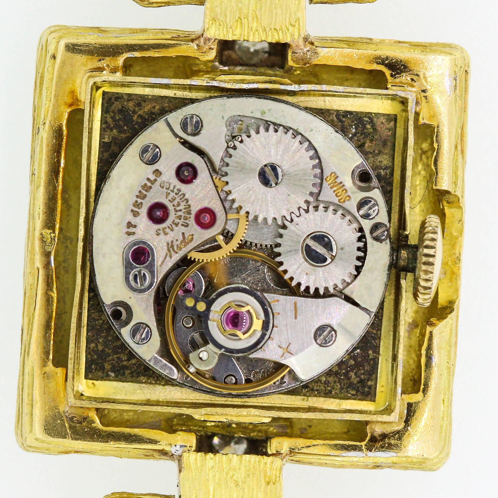 modernistische Mido-Uhr aus 18k Gelbgold und Diamanten aus den 60er und 70er Jahren 3