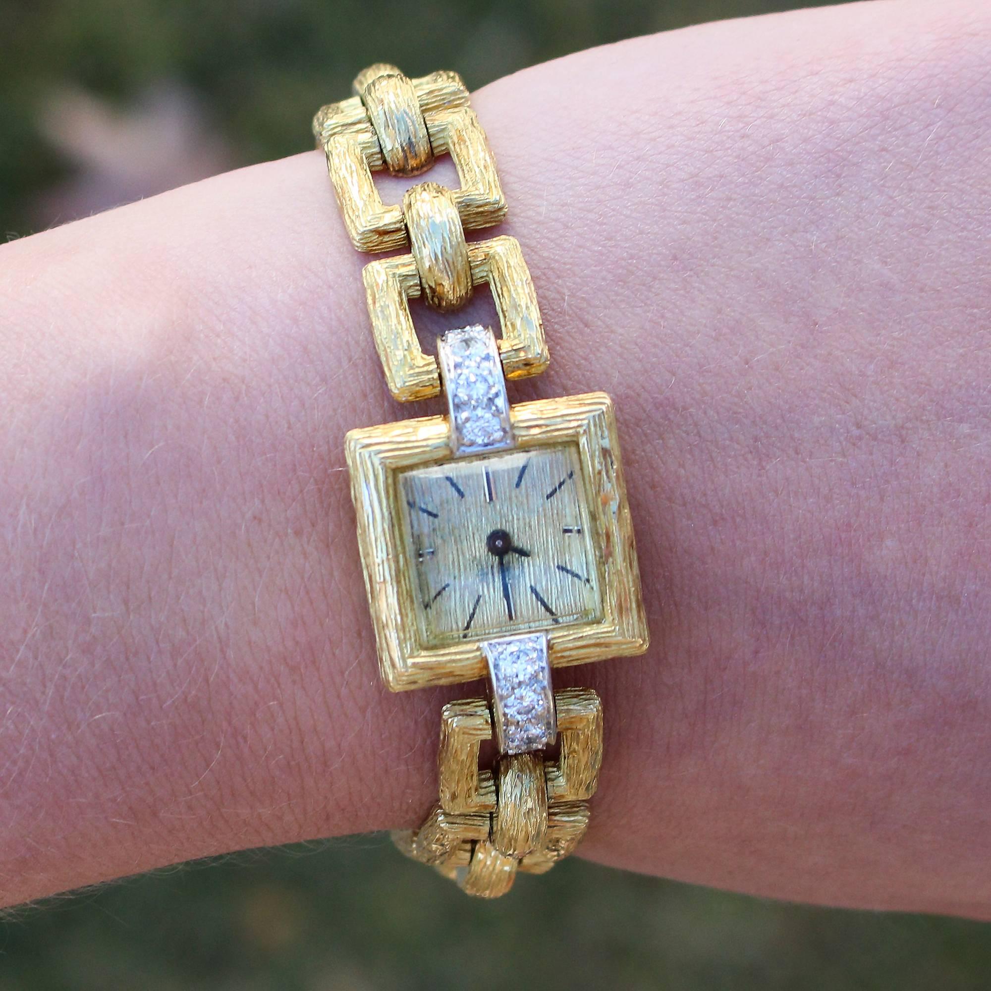 60s-70s Modernist 18k Yellow Gold and Diamond Mido Watch 3