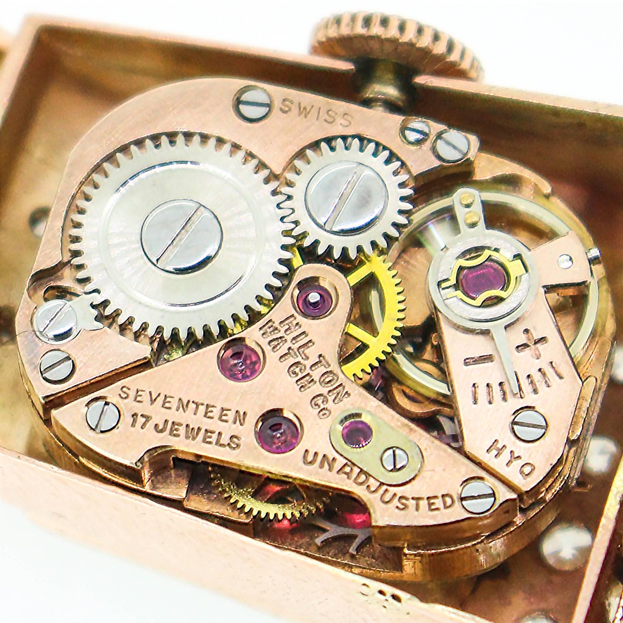 1940s Retro 14K Rose Gold Ruby and Diamond Flip Top Wrist Watch 2