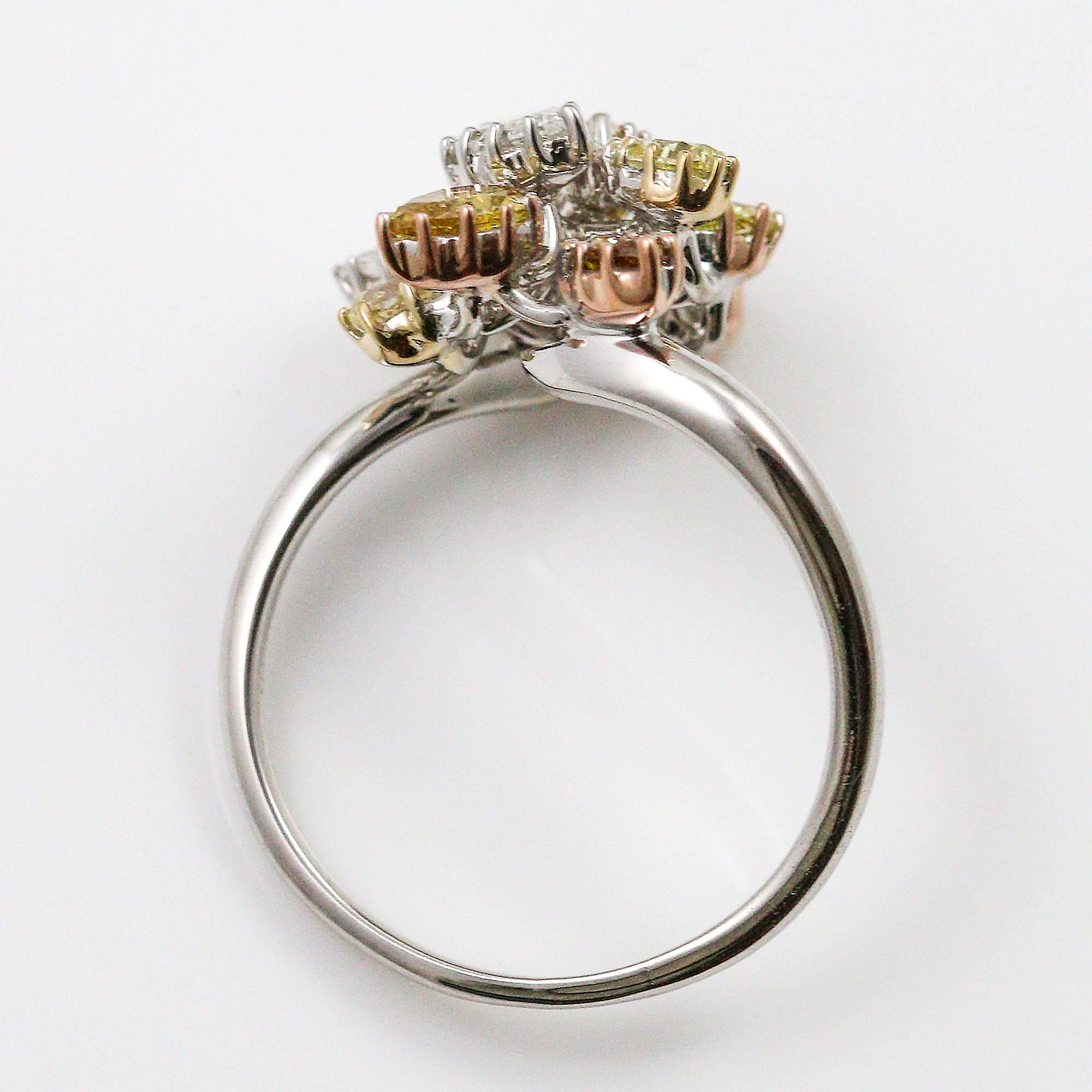 White Yellow Golden Champagne Colored Fancy Cut Diamonds Gold Ring 2