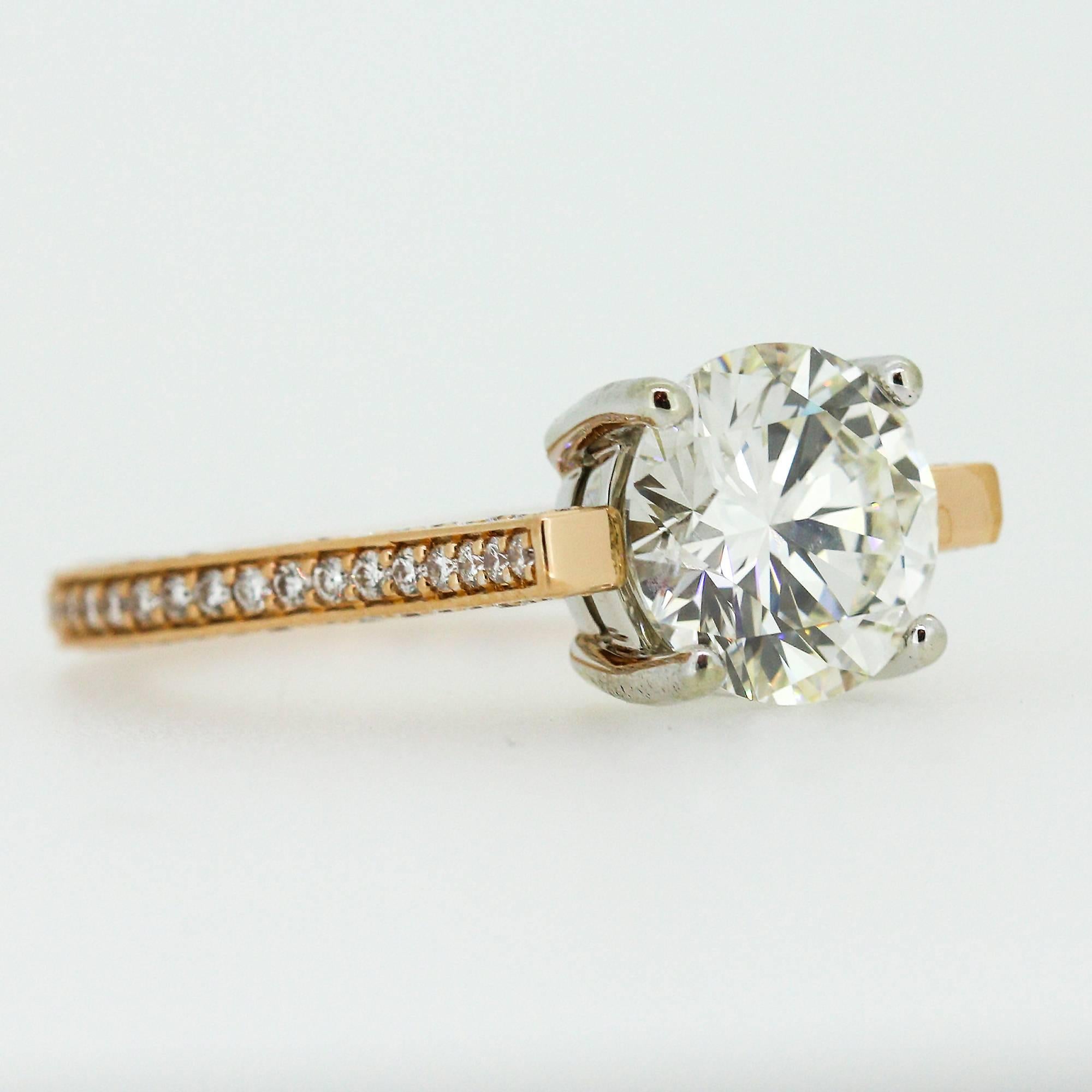 Modern AGS Certified 3.35 Carat Round Diamond Gold Ring 