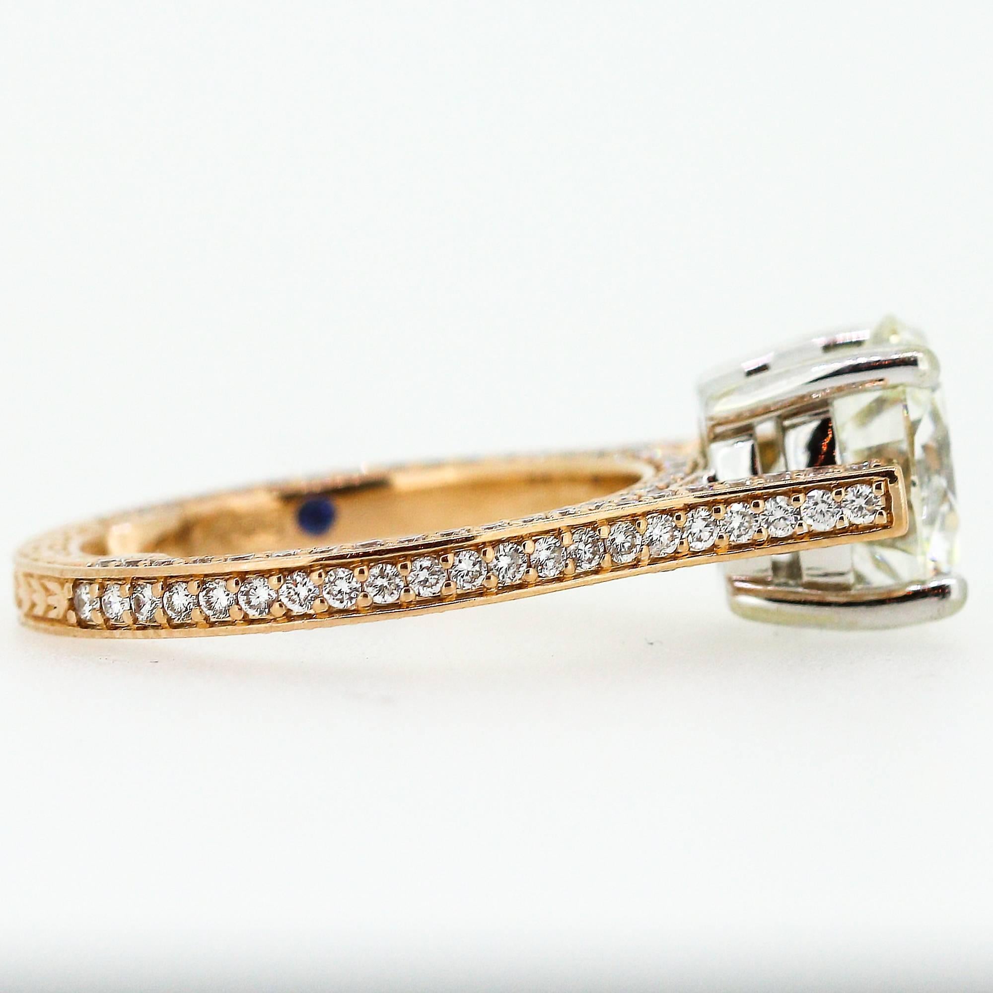 AGS Certified 3.35 Carat Round Diamond Gold Ring  In Excellent Condition In Birmingham, AL