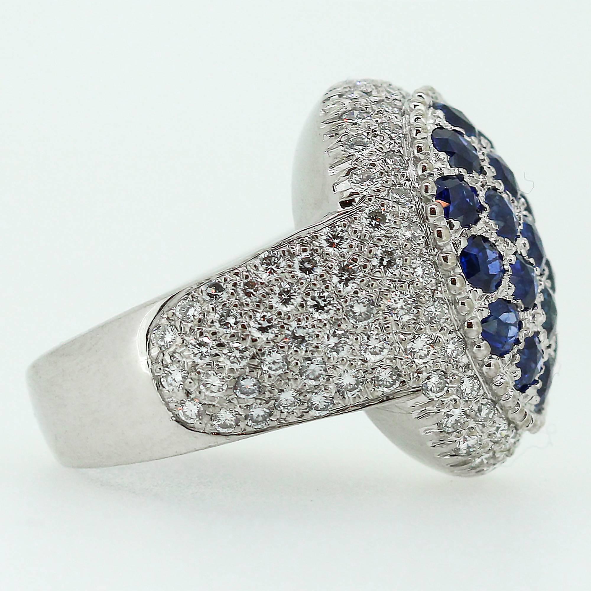 Modern Mouawad Blue Sapphire Diamond Gold Rosette Oval Ring