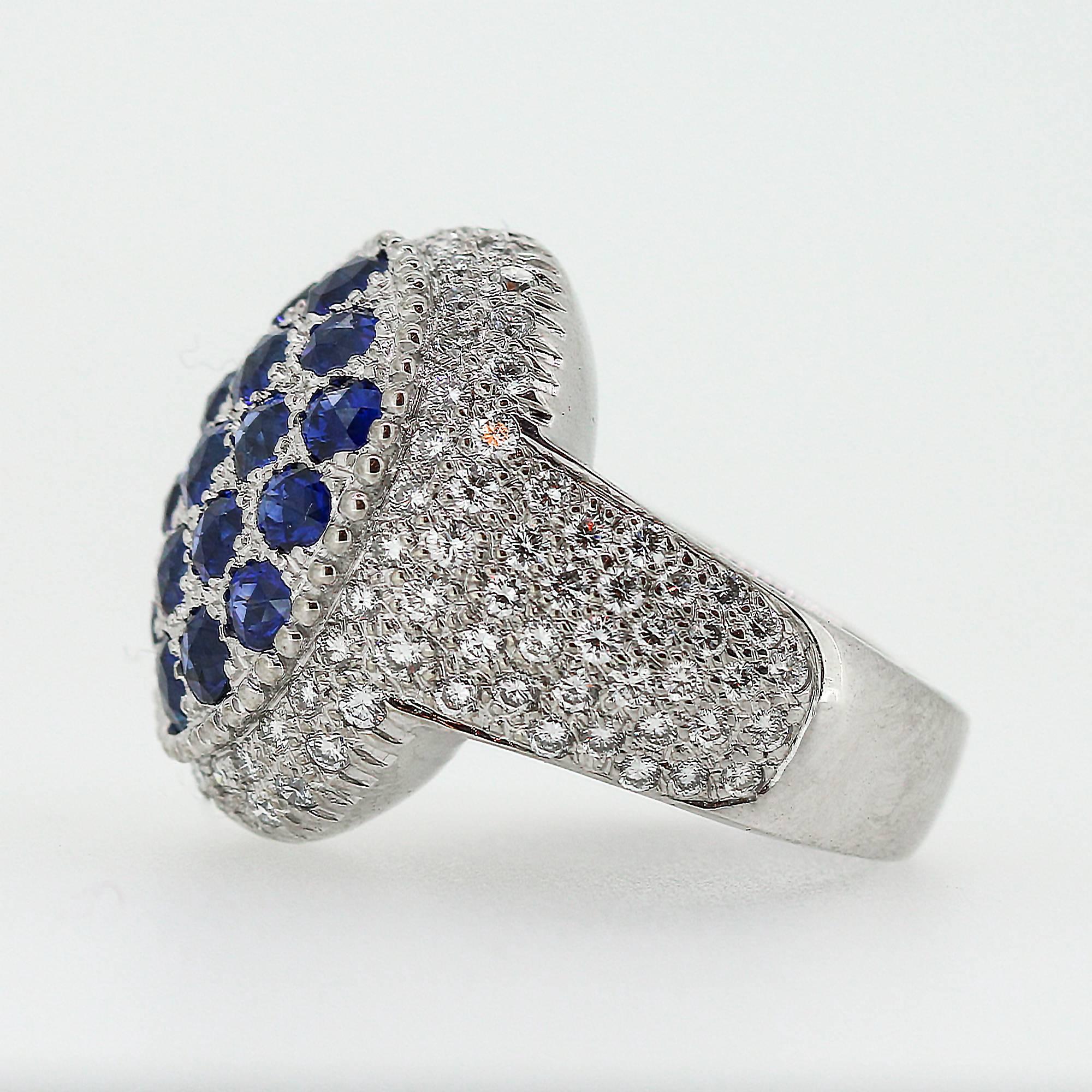 Women's Mouawad Blue Sapphire Diamond Gold Rosette Oval Ring