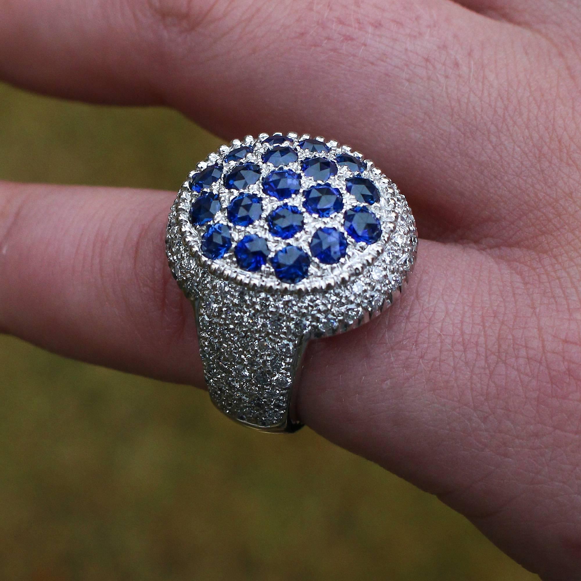 Mouawad Blue Sapphire Diamond Gold Rosette Oval Ring 1