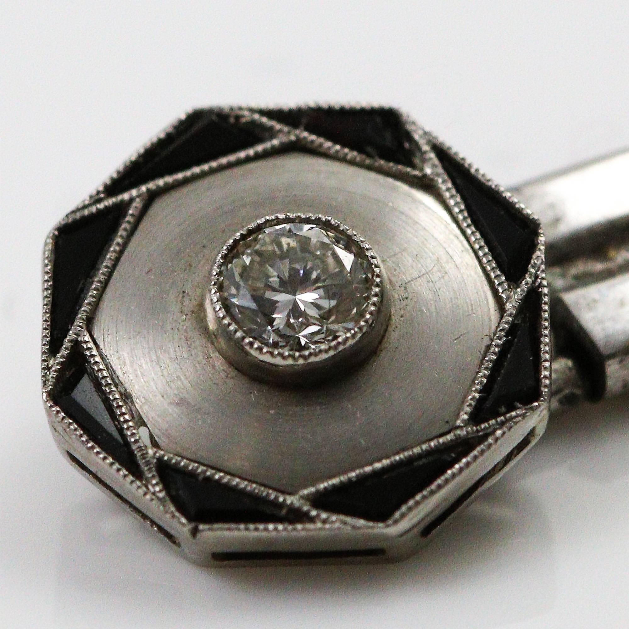 Men's Reversible Brevett Platinum Onyx and Diamond Cufflinks