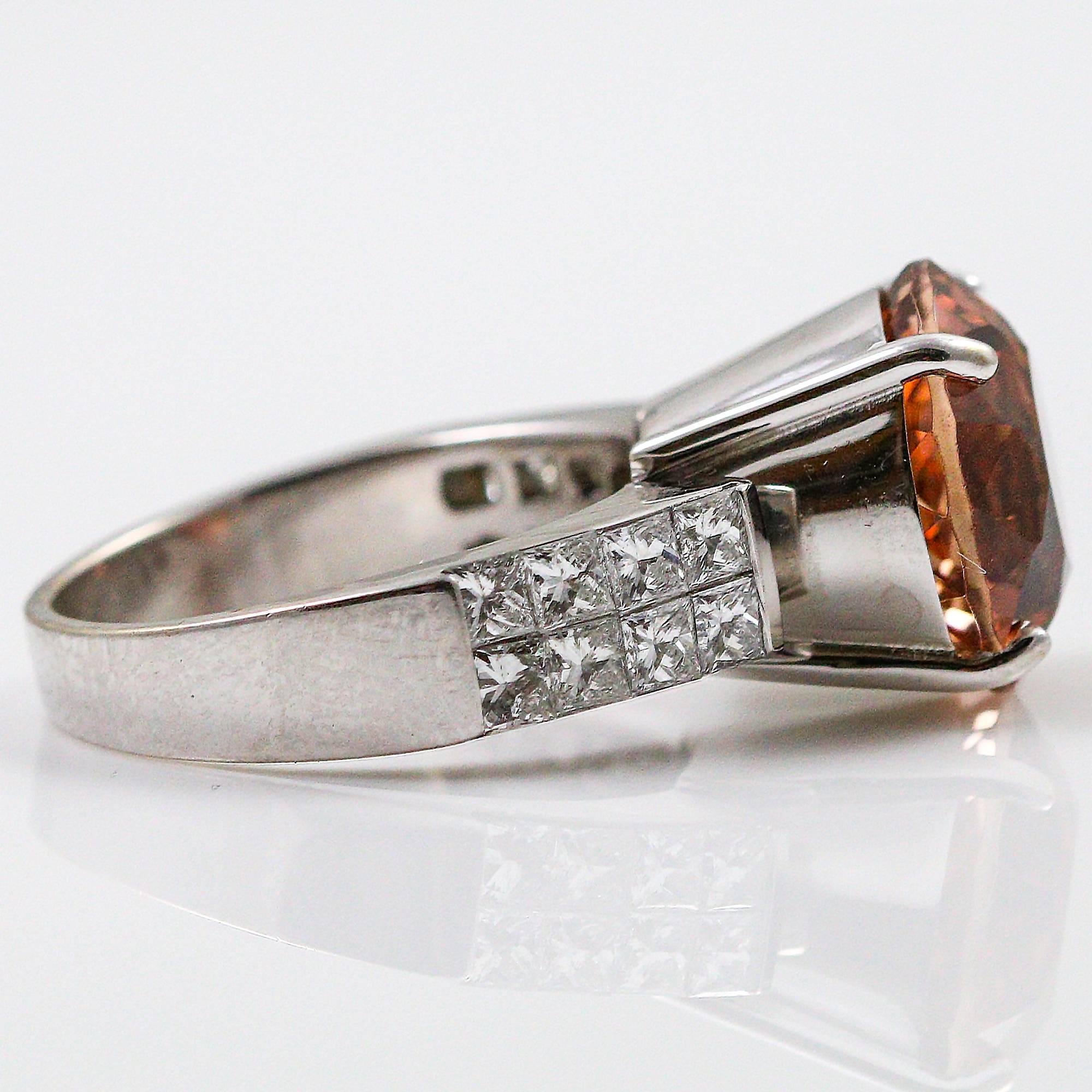 Modern 7.15 Carat Strong Pink Orange Tourmaline diamond gold Ring