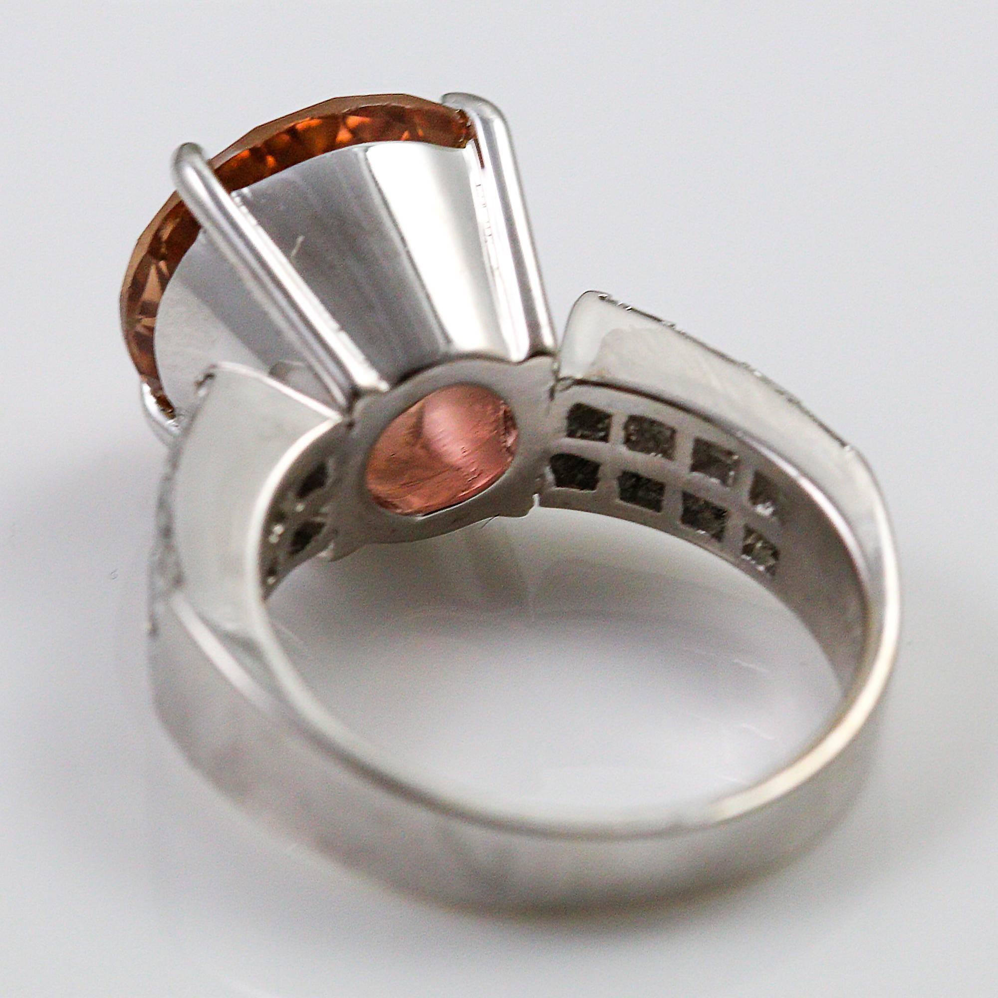 7.15 Carat Strong Pink Orange Tourmaline diamond gold Ring In Excellent Condition In Birmingham, AL