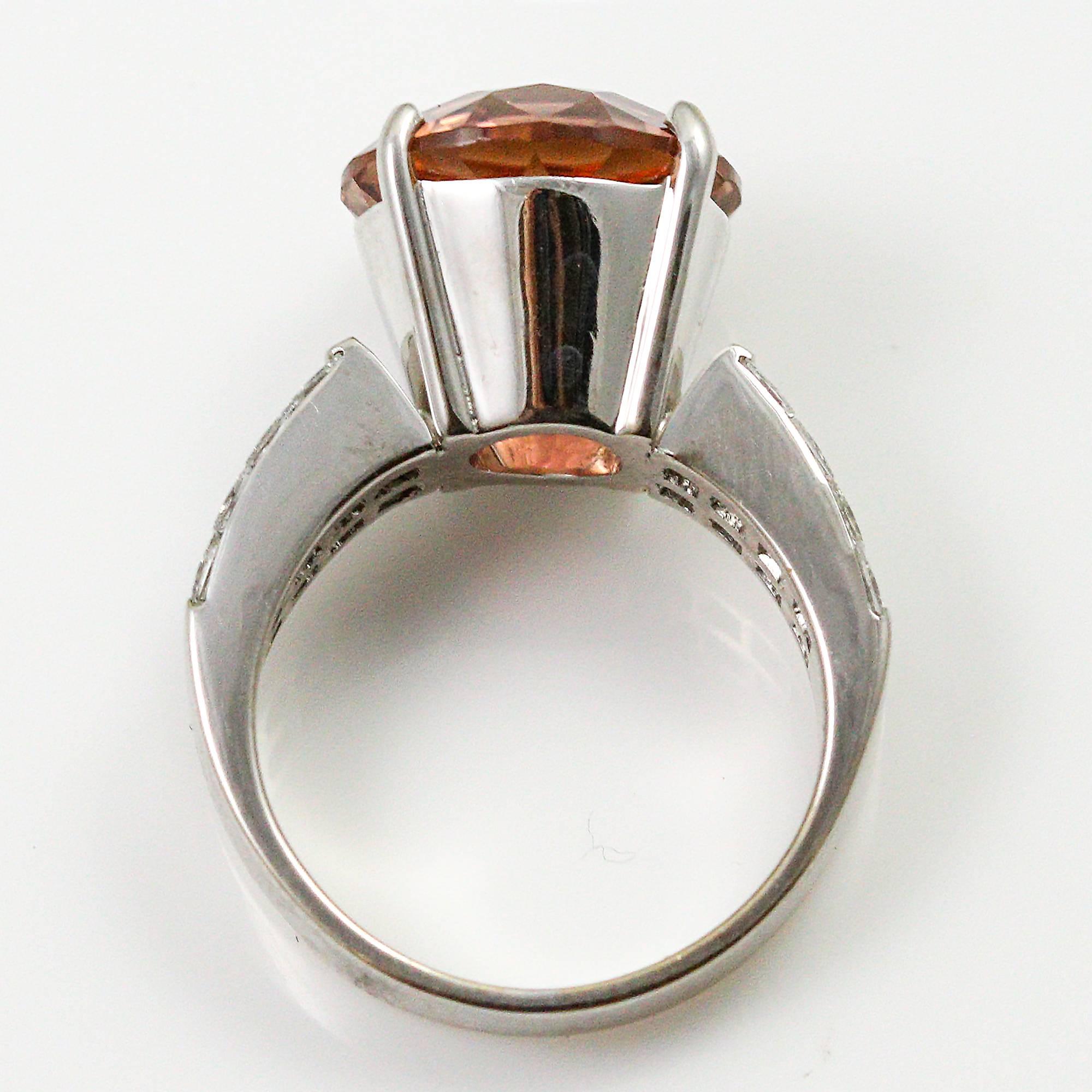 7.15 Carat Strong Pink Orange Tourmaline diamond gold Ring 1
