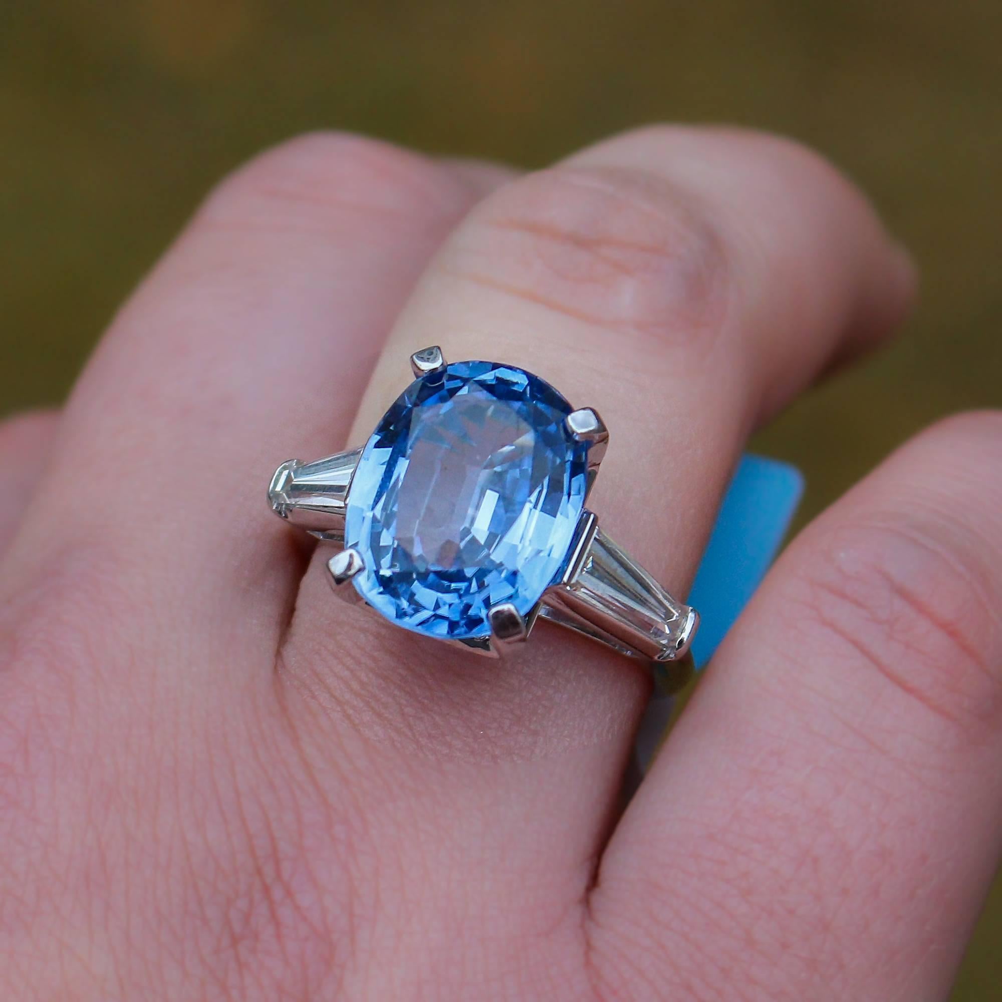 diamond ring with sapphire baguettes