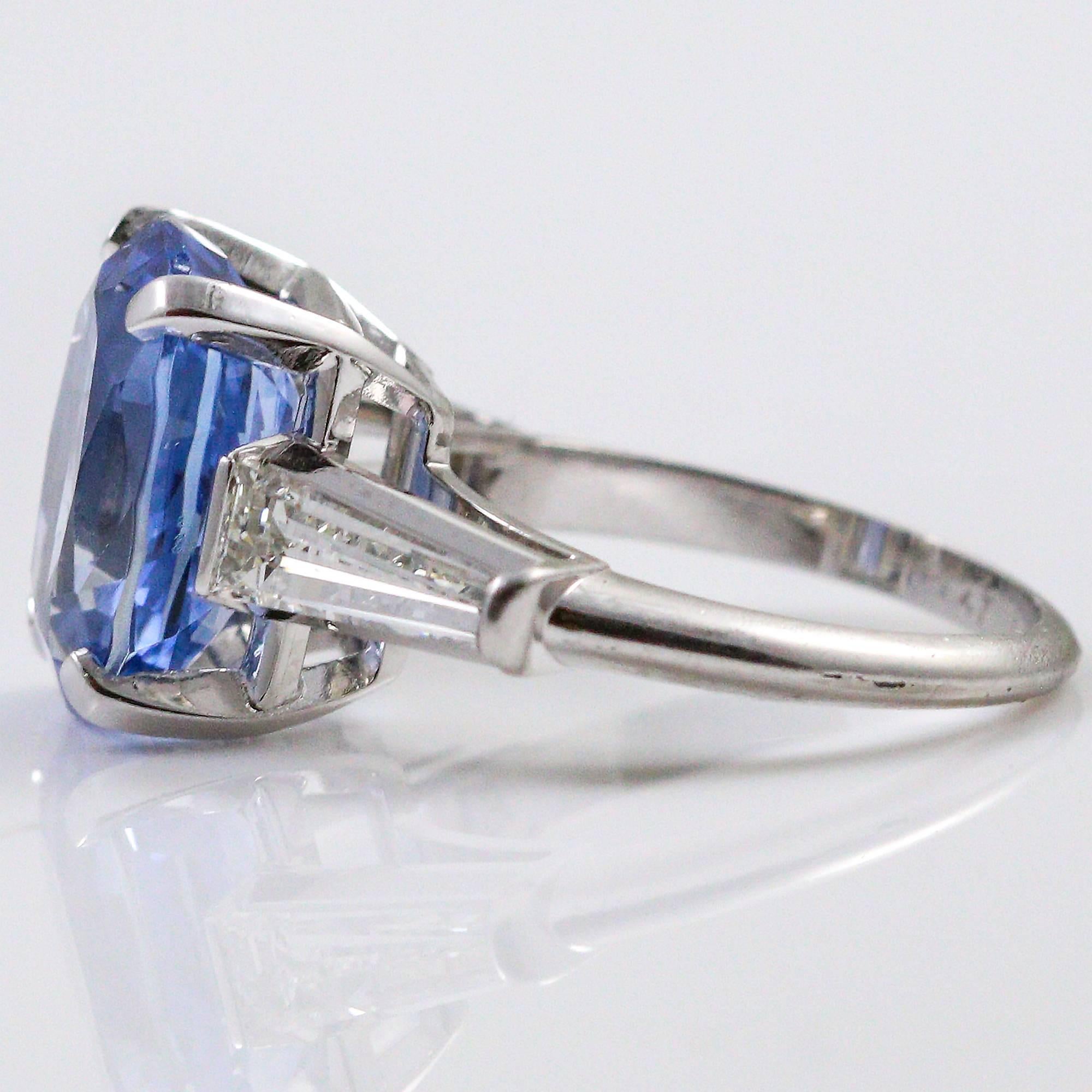 Women's or Men's 8.45 Carat Ceylon Sapphire Baguette Cut Diamond Platinum Ring
