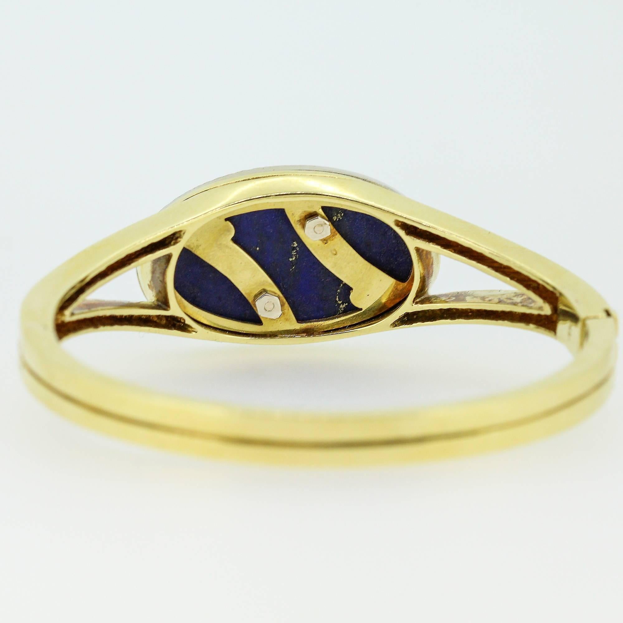 1970s Modernist Lapis Lazuli  Diamond Gold Bangle Bracelet 3