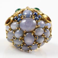 Temple St. Clair Grey Star Sapphire Emerald Diamond Athena Owl Ring