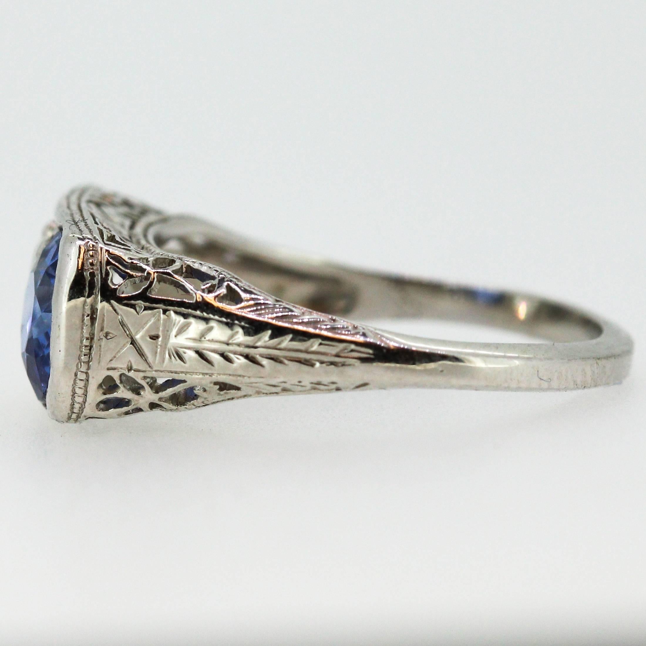 Women's Art Deco Blue Sapphire Diamond Platinum Ring