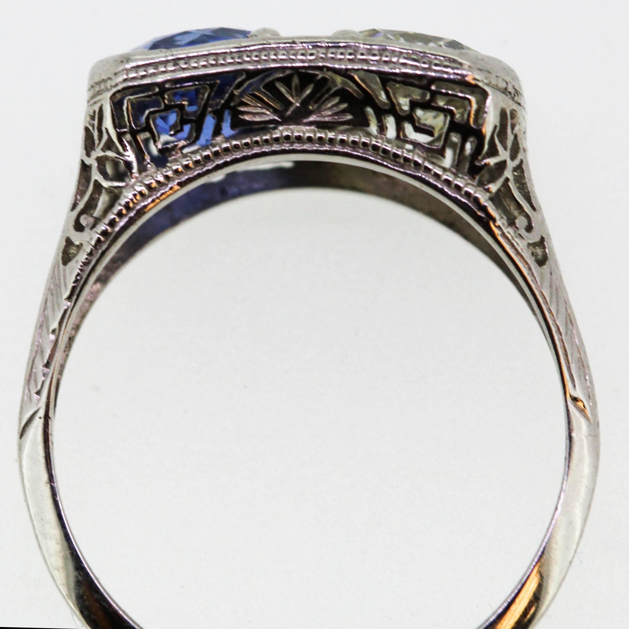 Art Deco Blue Sapphire Diamond Platinum Ring 1