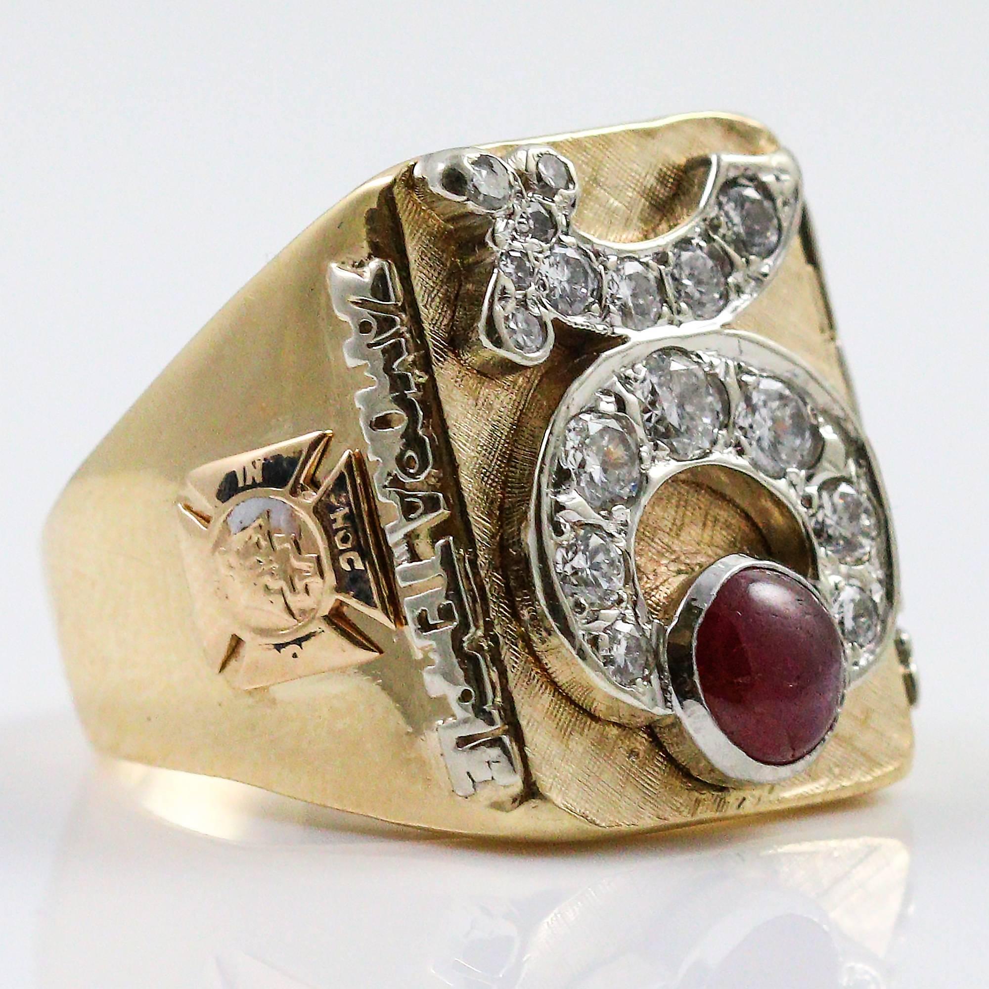 Diamond Ruby Gold and Masonic Shriner's Past Potentate Ring 1