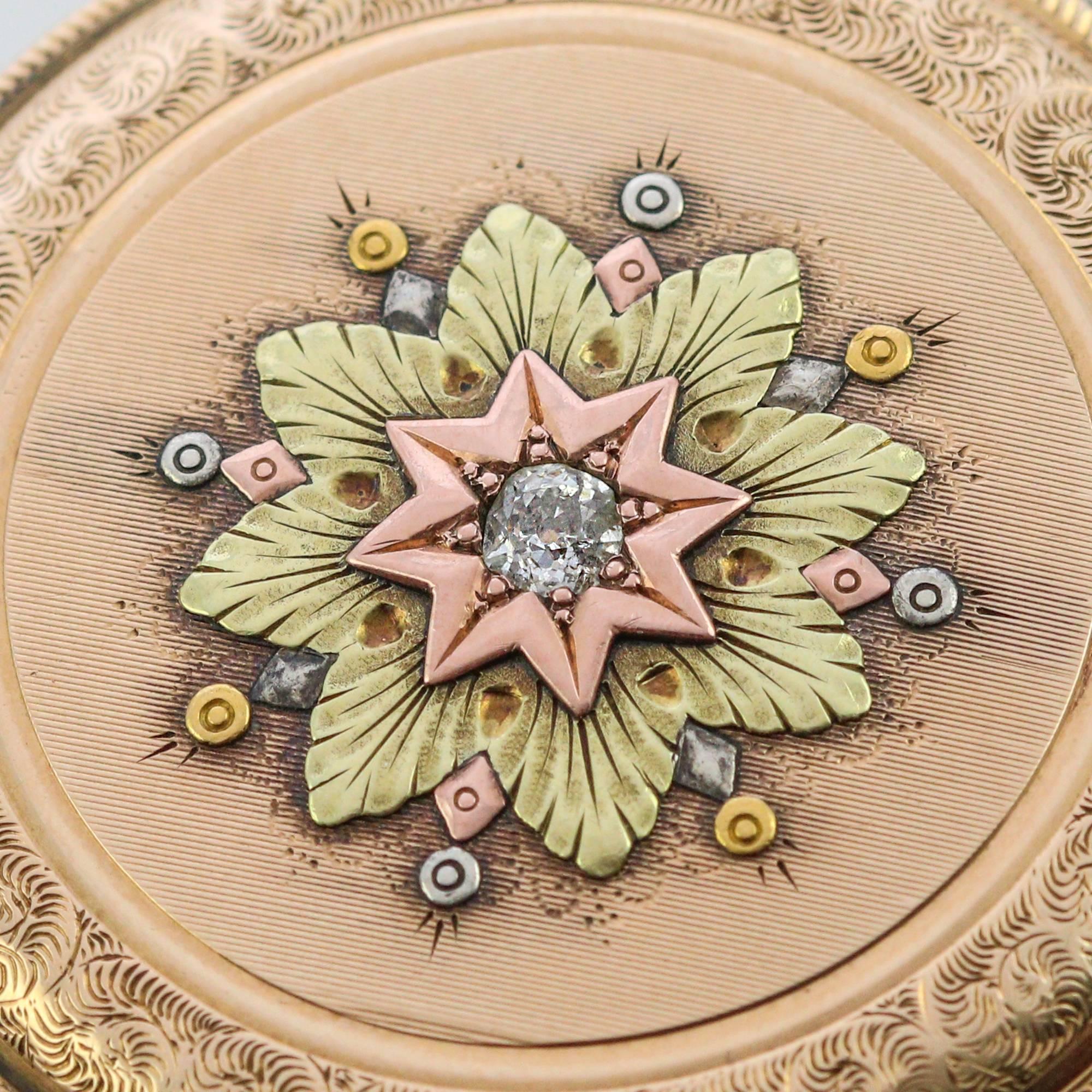 1886 14 Karat Gold Diamond Ladies Pocket Watch Pendant 1