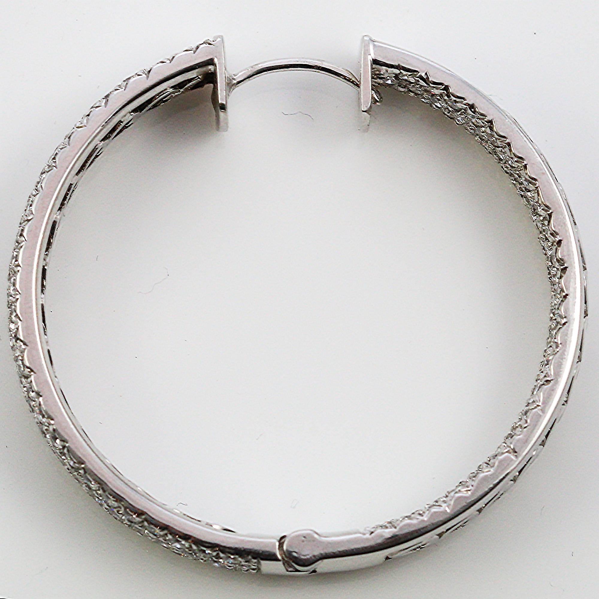 Pave Set Diamond White Gold Inside Out Hoop Earrings In Excellent Condition In Birmingham, AL