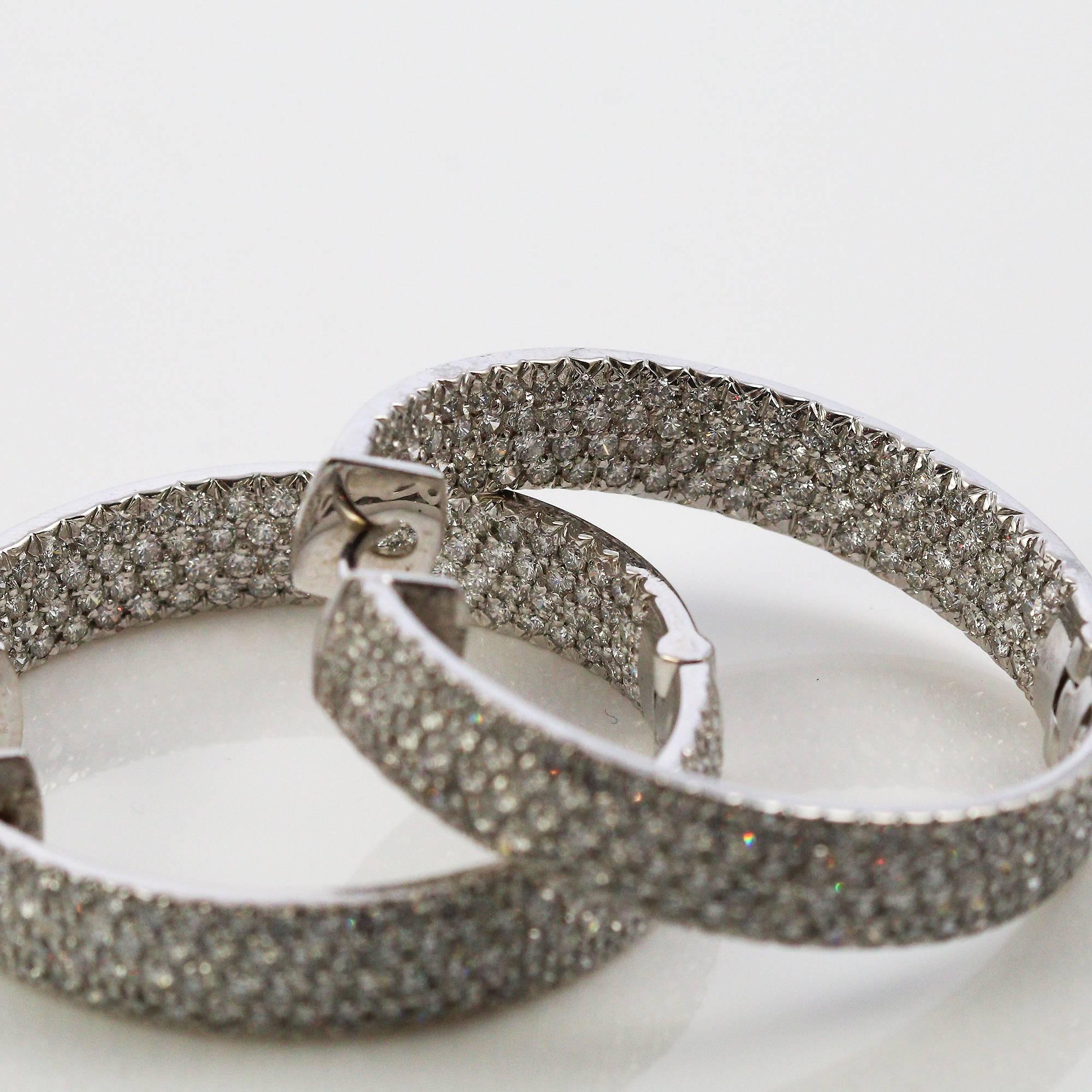 Pave Set Diamond White Gold Inside Out Hoop Earrings 1