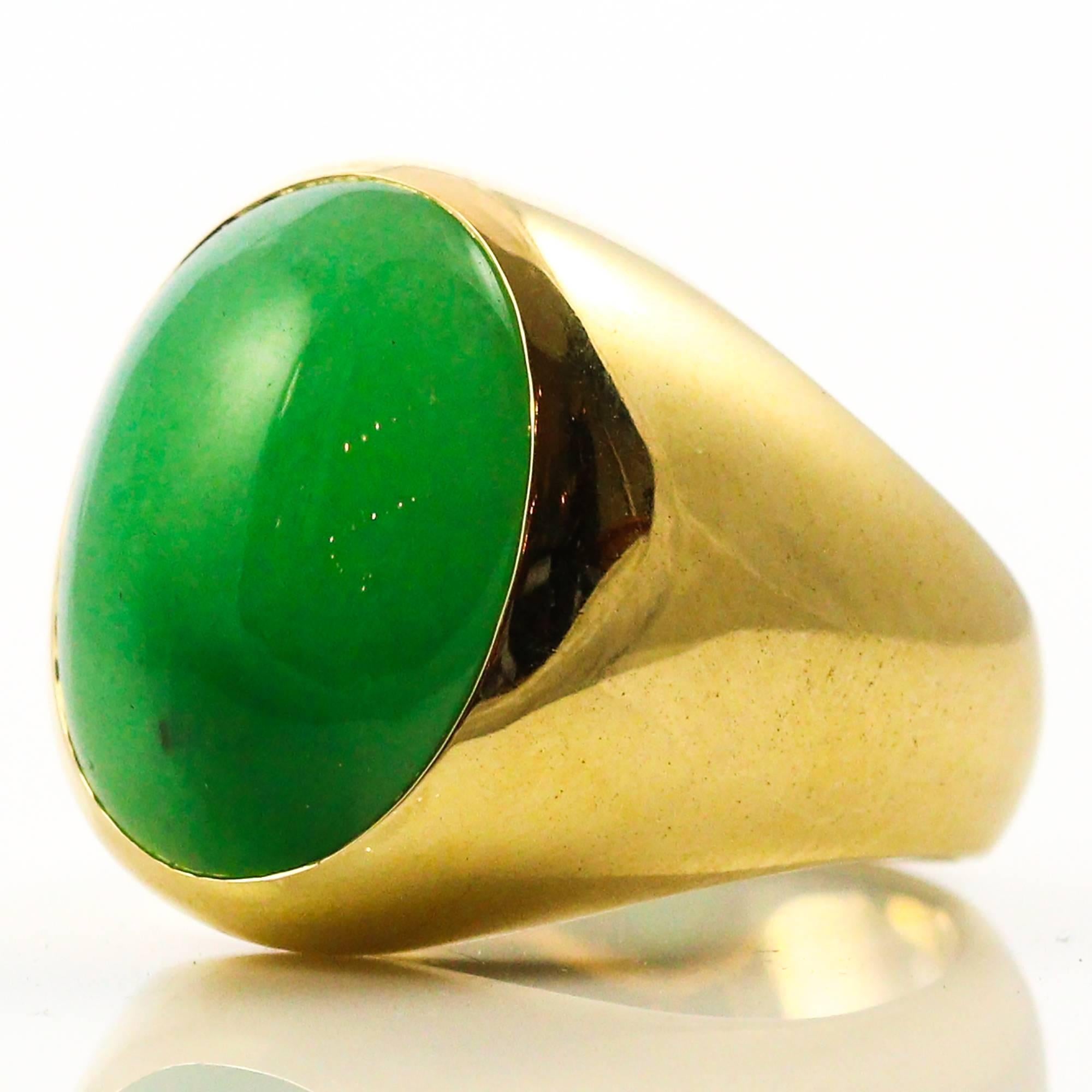 Women's or Men's Certified Grade A Non-Dyed Jadeite Jade Gold Ring