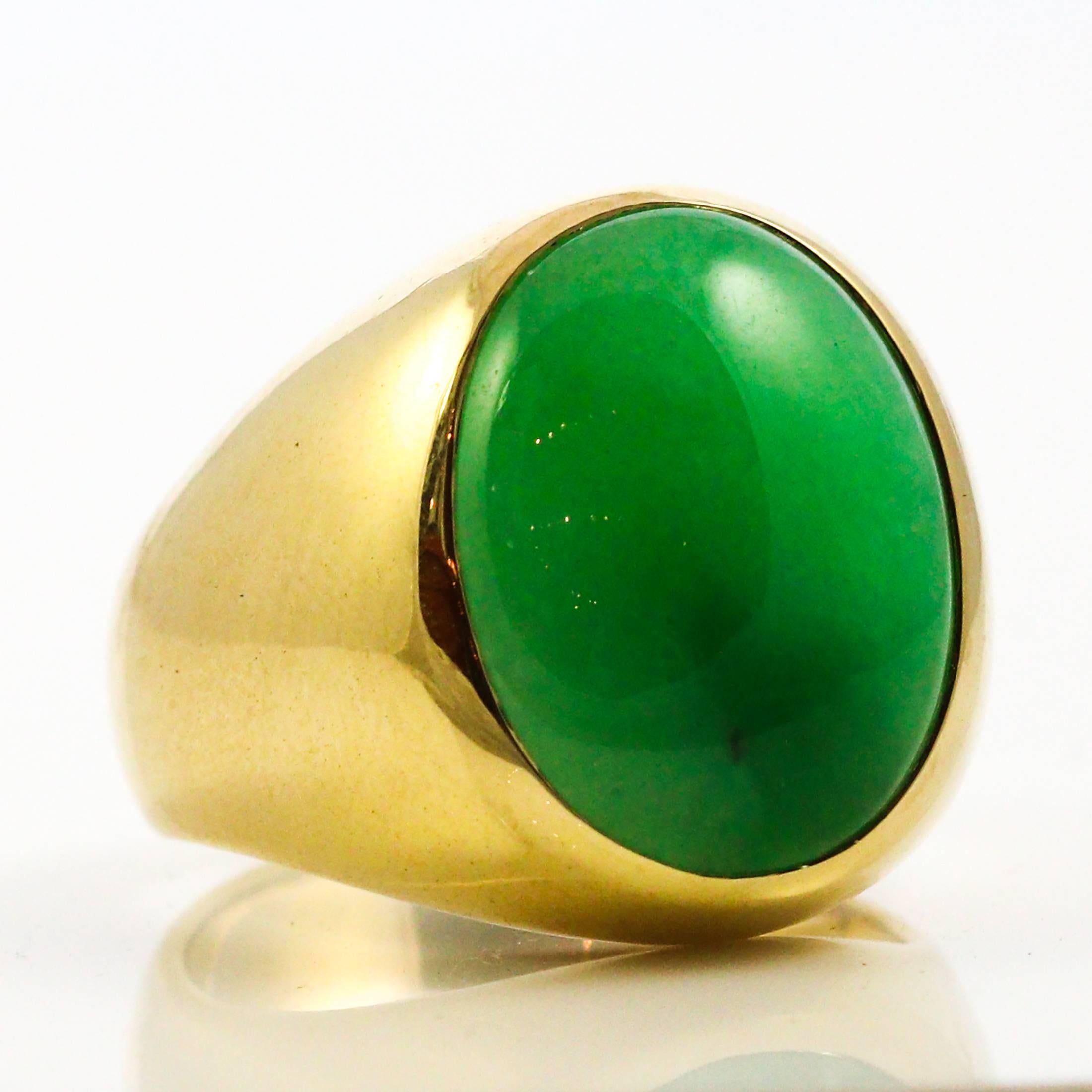 Certified Grade A Non-Dyed Jadeite Jade Gold Ring 1
