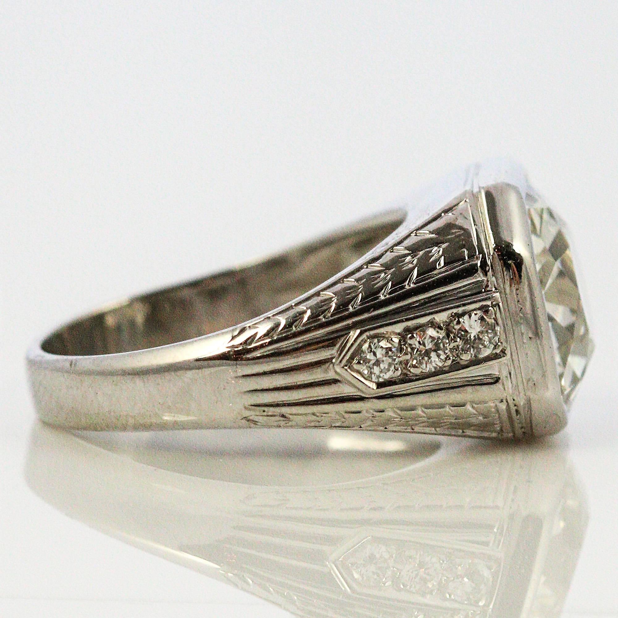 Art Deco 5.19 Carat Old Mine Cut Diamond Platinum Ring 2