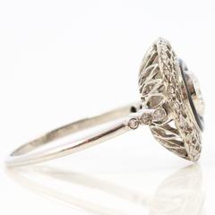 Late 1940s Onyx Diamond Platinum Bull's Eye Style Ring