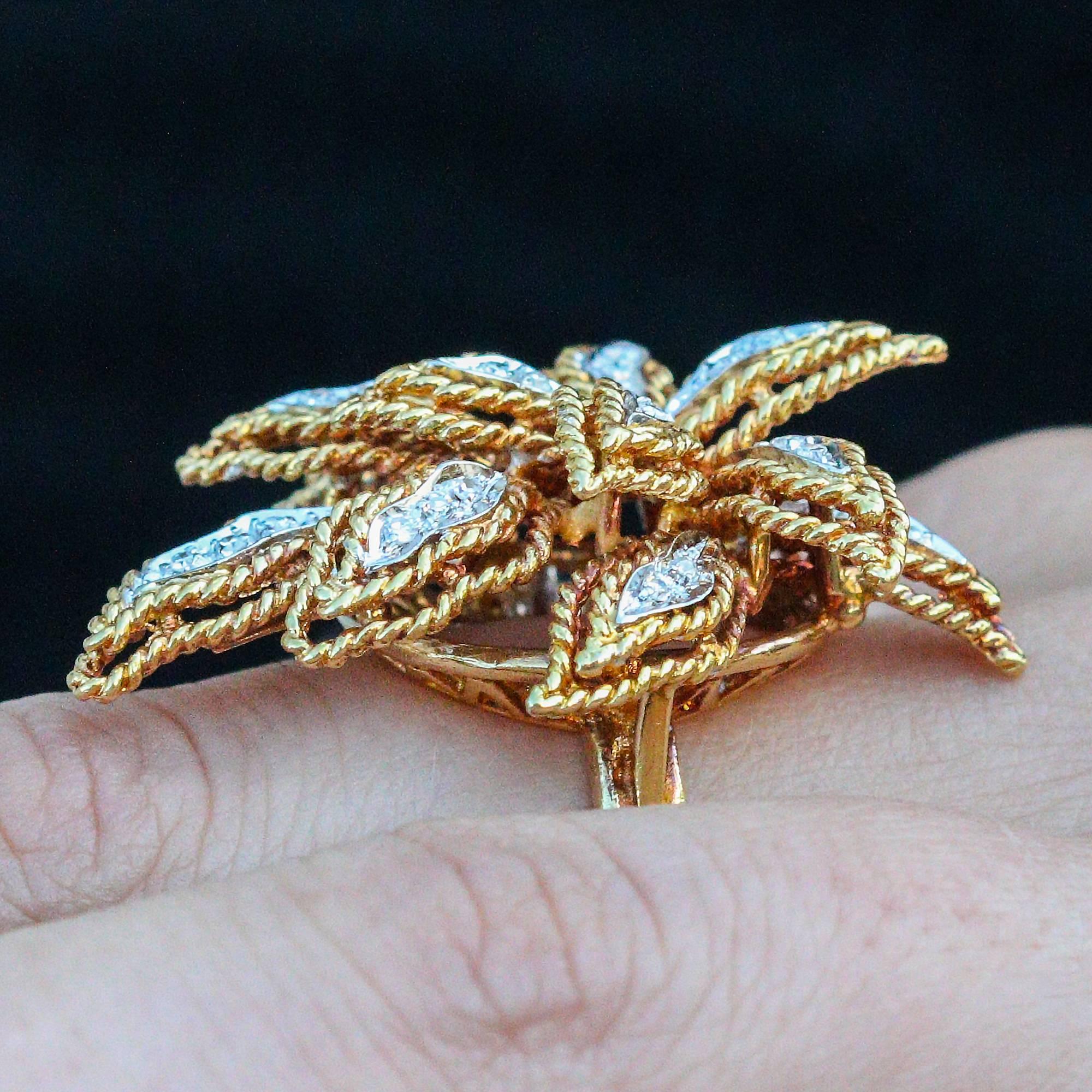 Women's 1970s Vourakis Diamond Yellow Gold Floral Design Ring