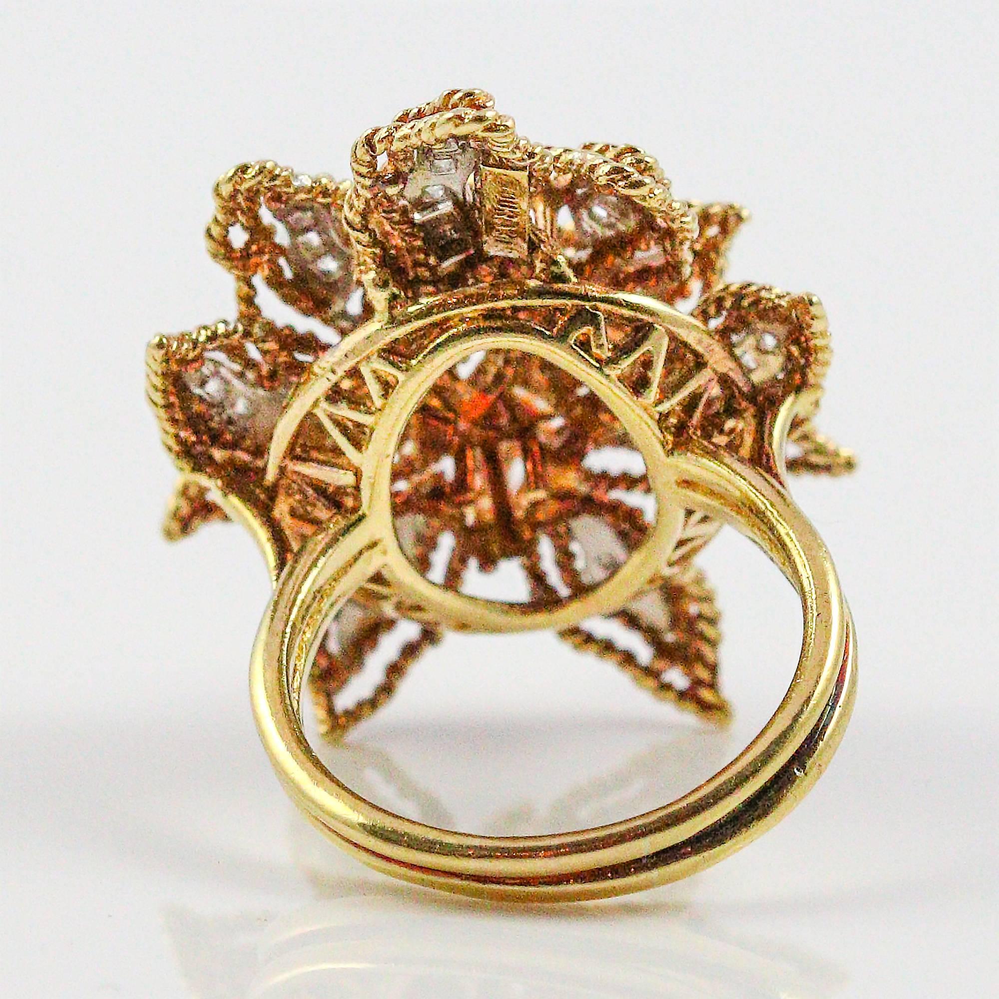 1970s Vourakis Diamond Yellow Gold Floral Design Ring In Excellent Condition In Birmingham, AL