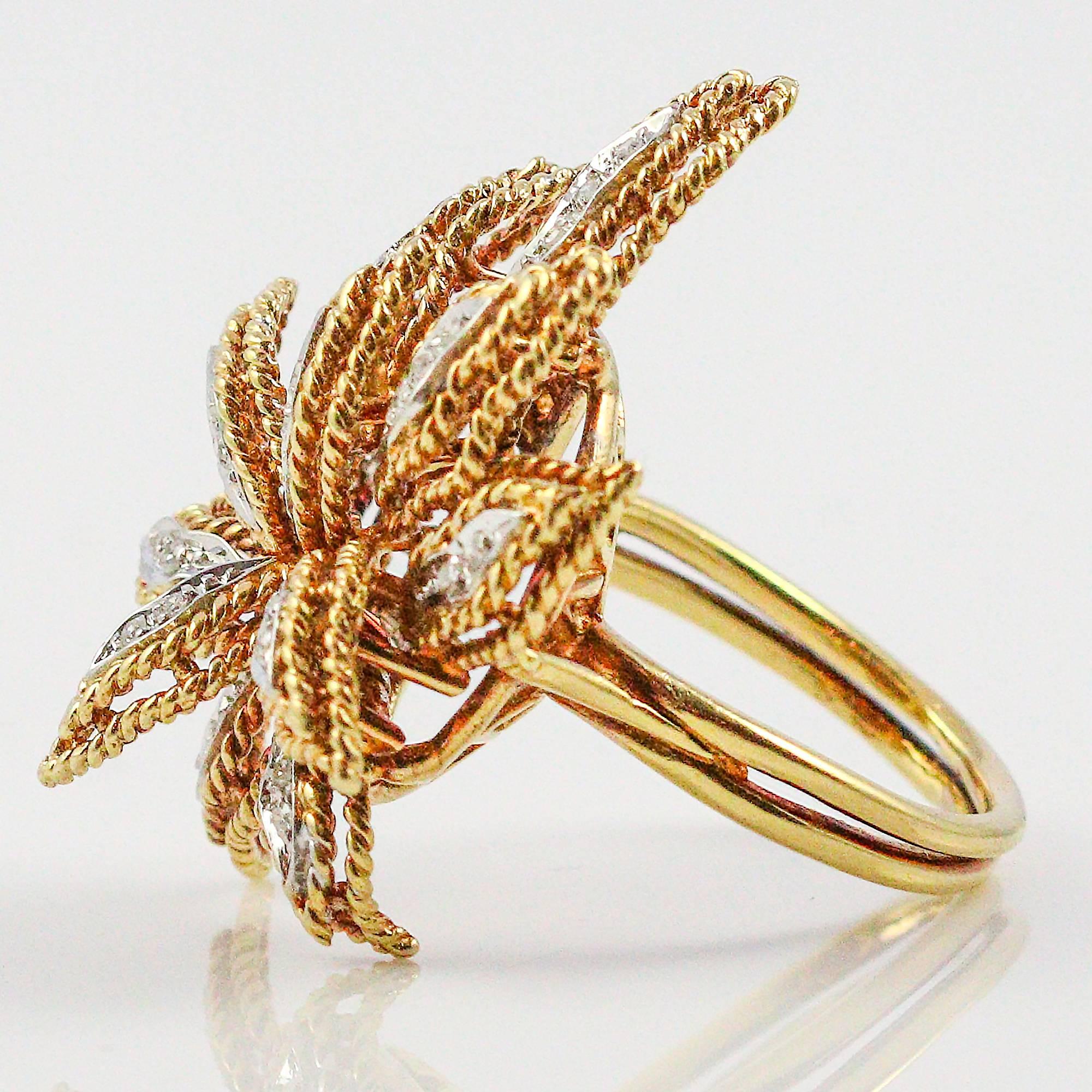 Modernist 1970s Vourakis Diamond Yellow Gold Floral Design Ring