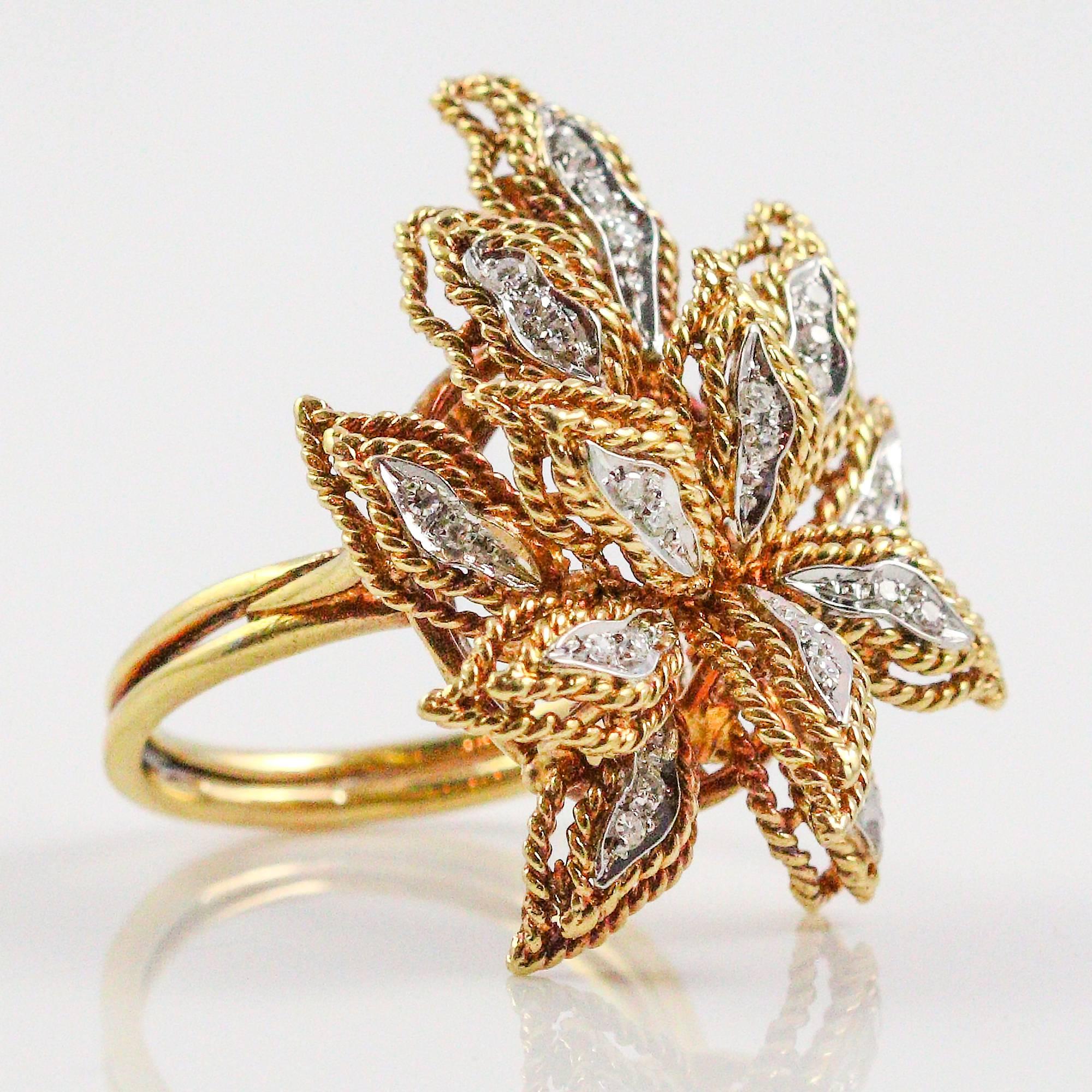 1970s Vourakis Diamond Yellow Gold Floral Design Ring 1