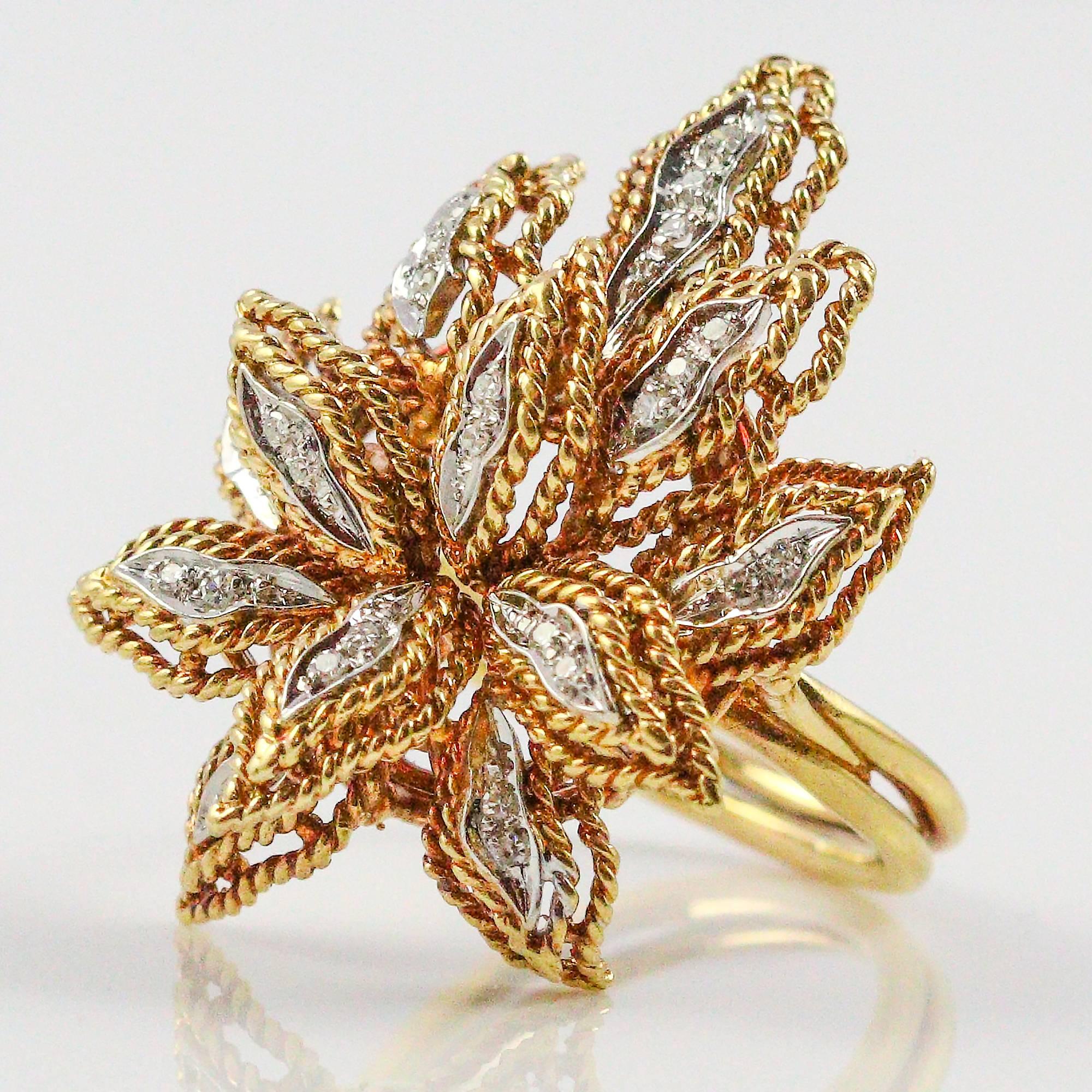 1970s Vourakis Diamond Yellow Gold Floral Design Ring 2