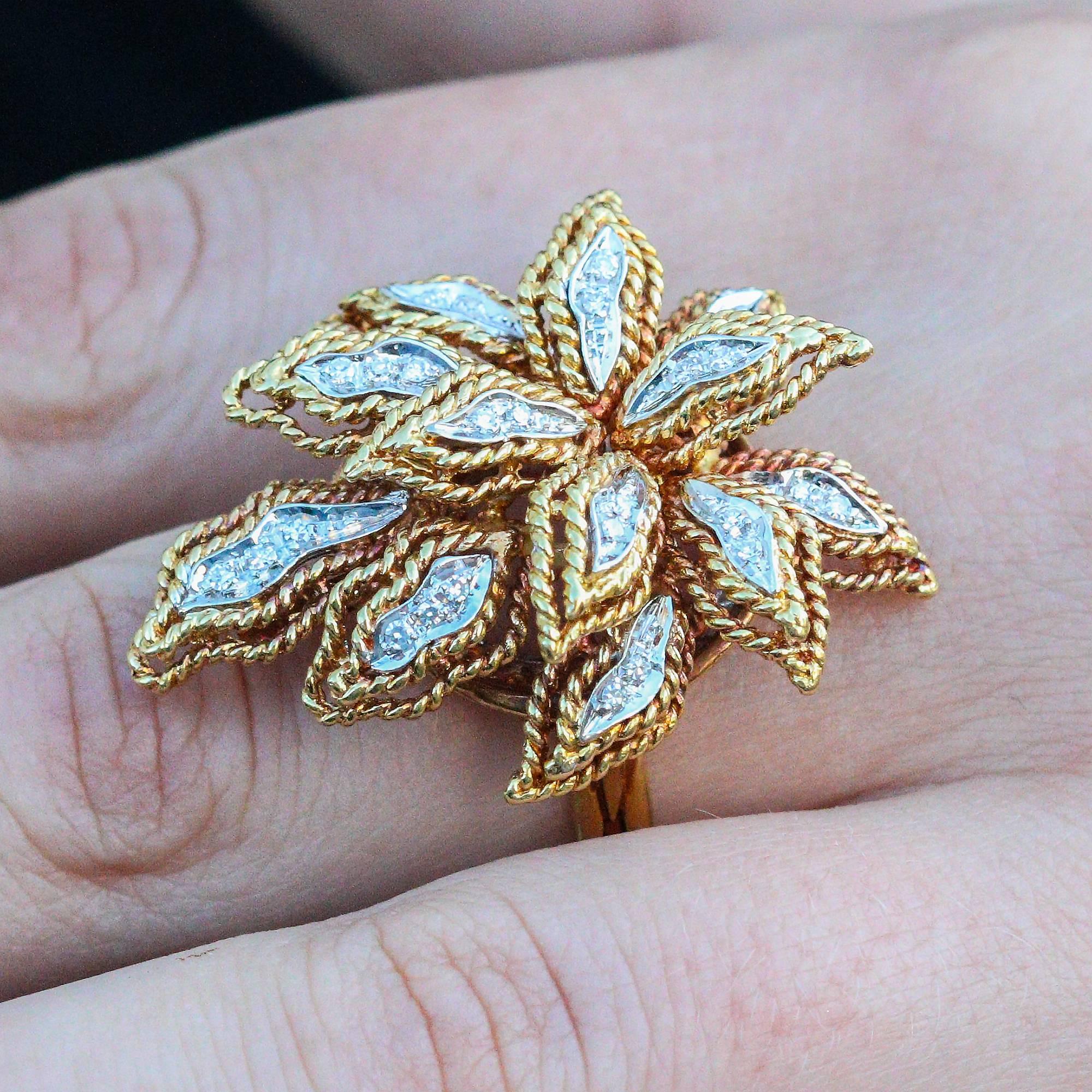 1970s Vourakis Diamond Yellow Gold Floral Design Ring 4