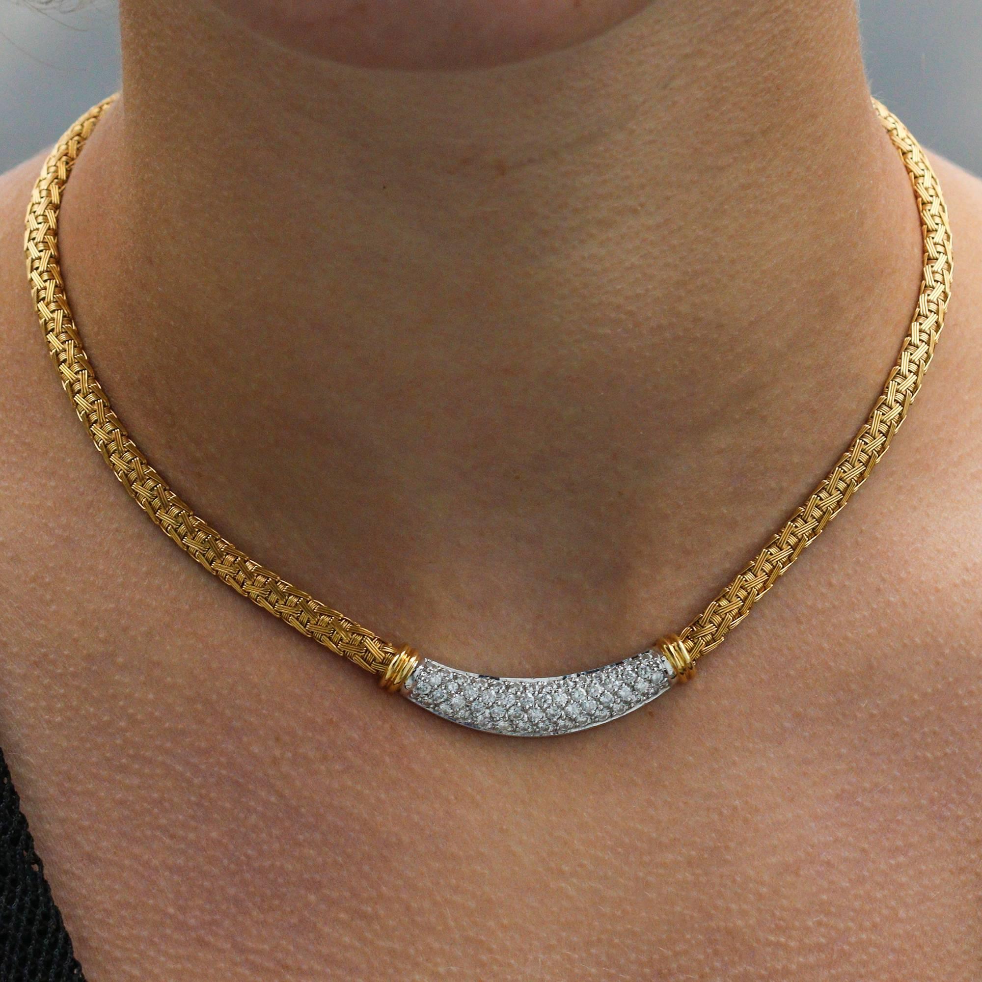 Women's or Men's Roberto Coin Yellow Gold Pave Diamond Yellow Gold Woven Silk Necklace