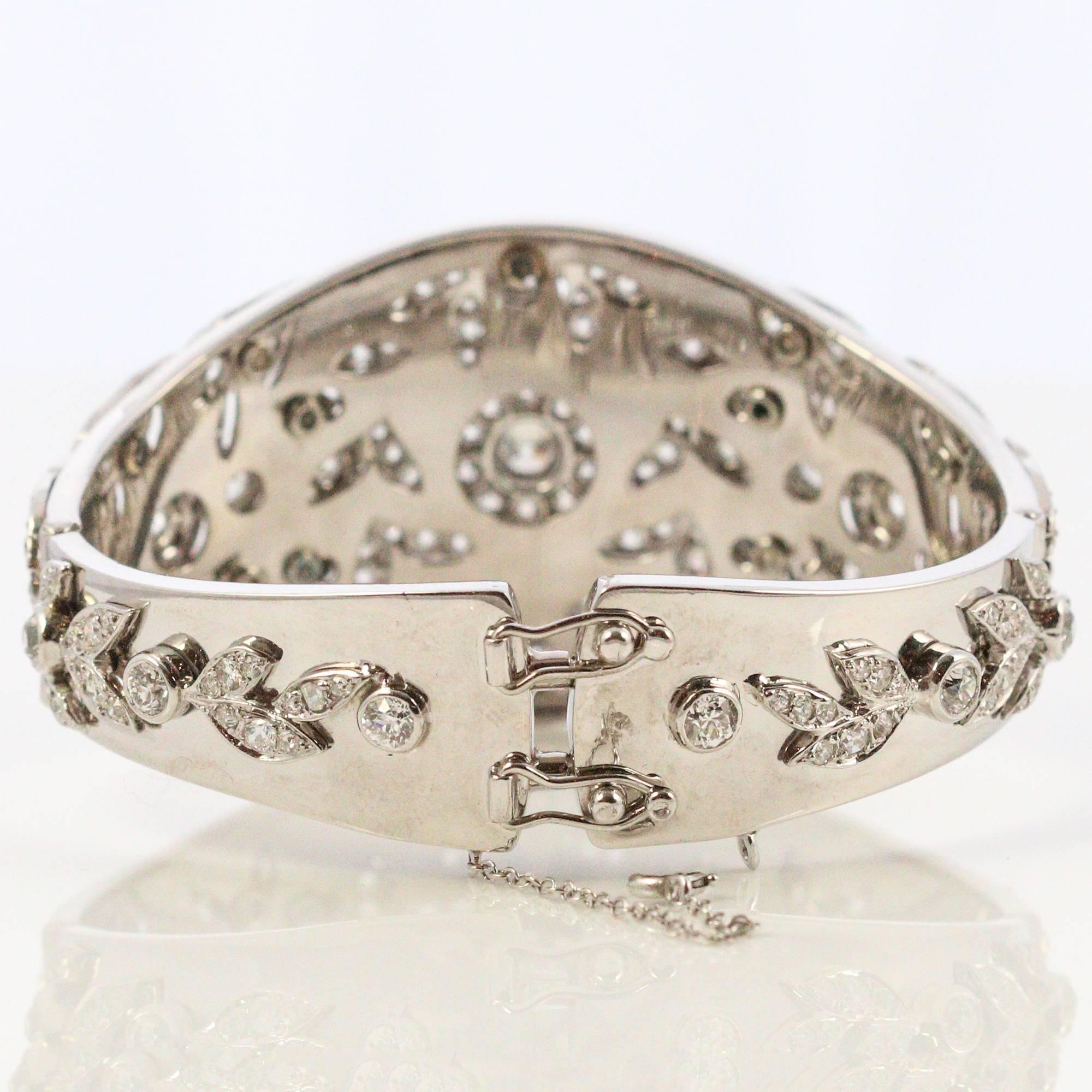 Edwardian Vintage White Gold and Diamond Wide Bangle Bracelet In Excellent Condition In Birmingham, AL
