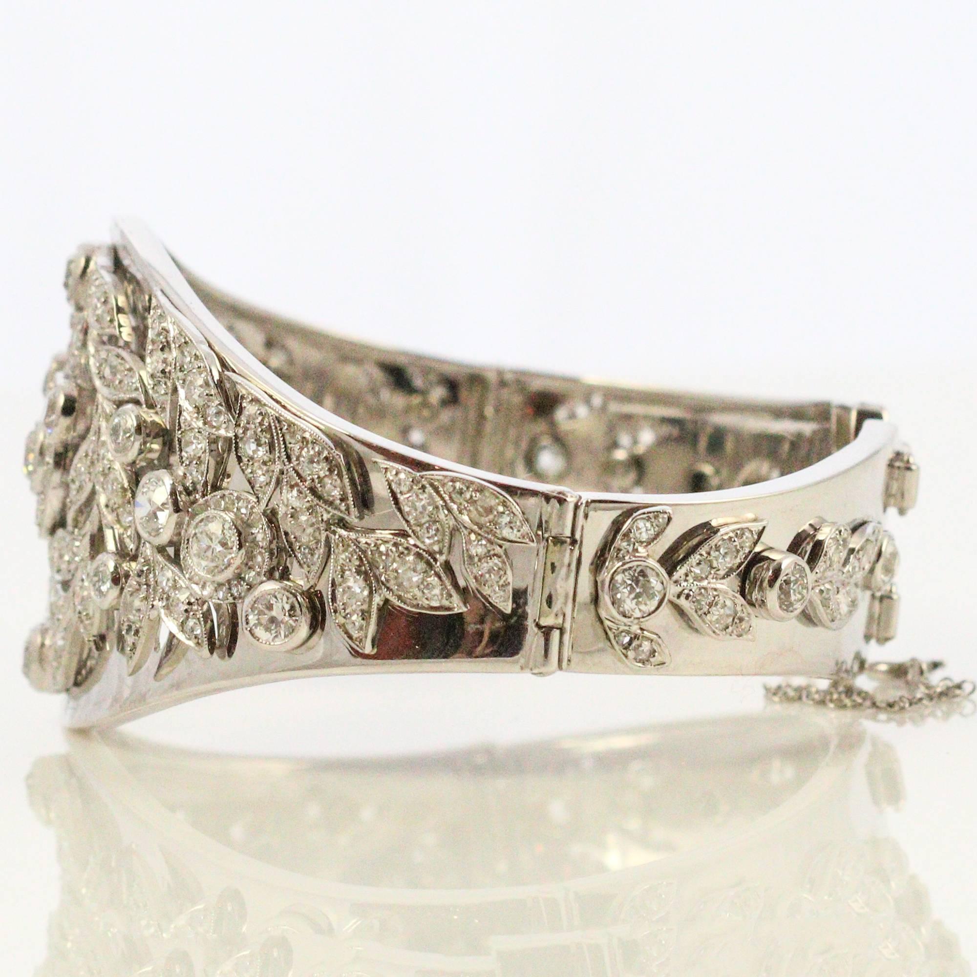 Women's or Men's Edwardian Vintage White Gold and Diamond Wide Bangle Bracelet
