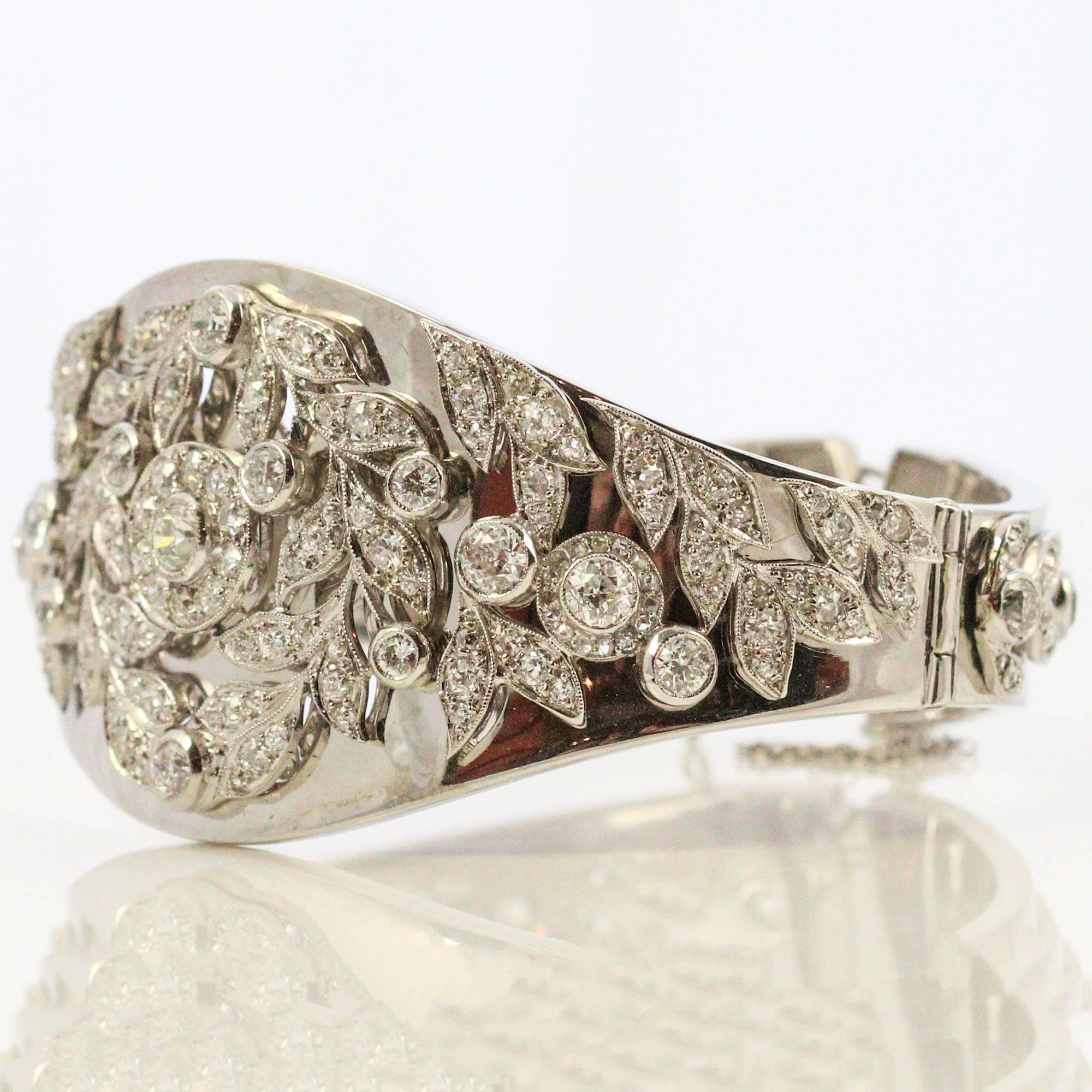 Edwardian Vintage White Gold and Diamond Wide Bangle Bracelet 3