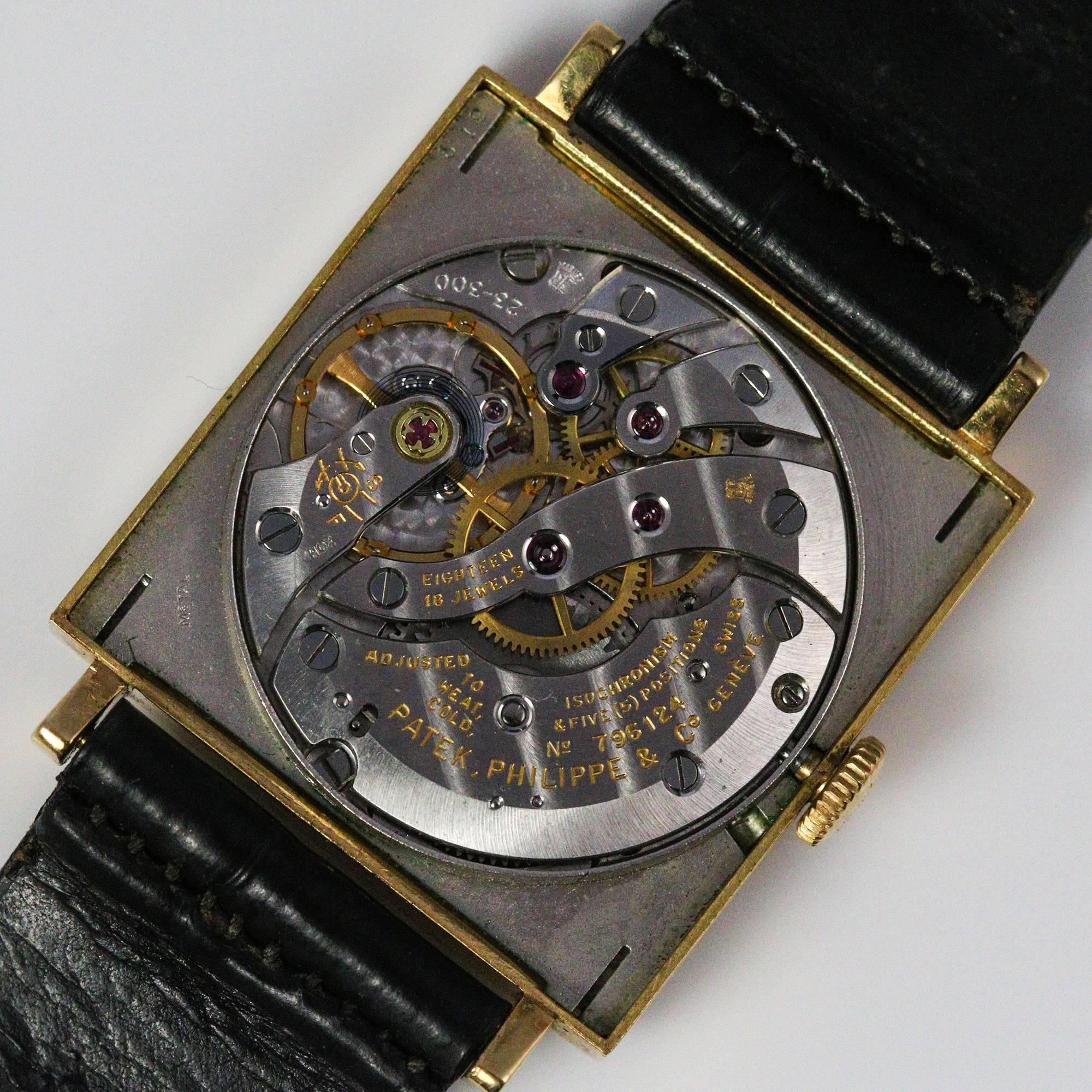 Patek Philippe Tiffany & Co. Yellow Gold Square Face Freccero Manual Wristwatch In Excellent Condition In Birmingham, AL